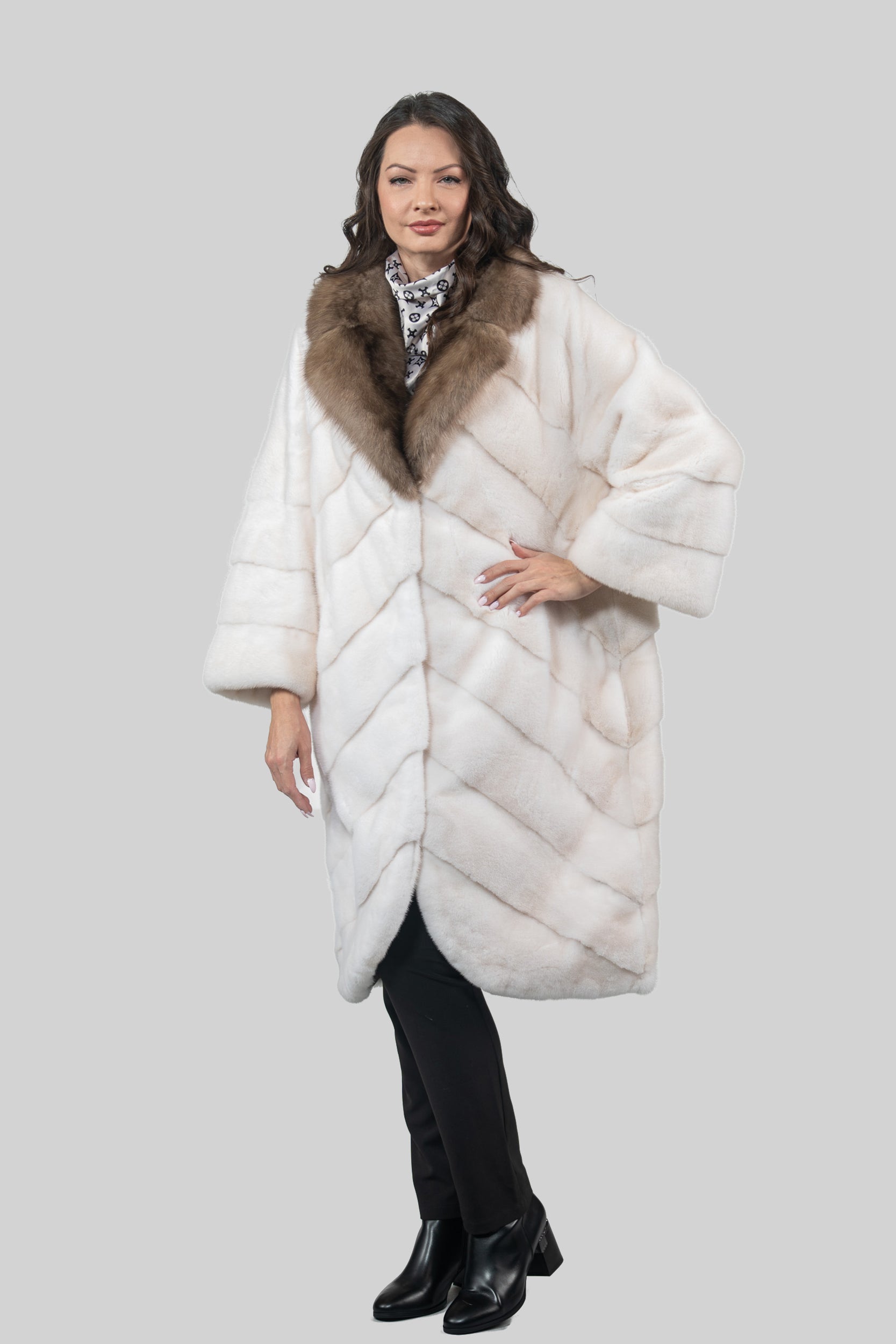 Pearl Mink Coat with Russian Sable Notch Collar A/K13C848GS20