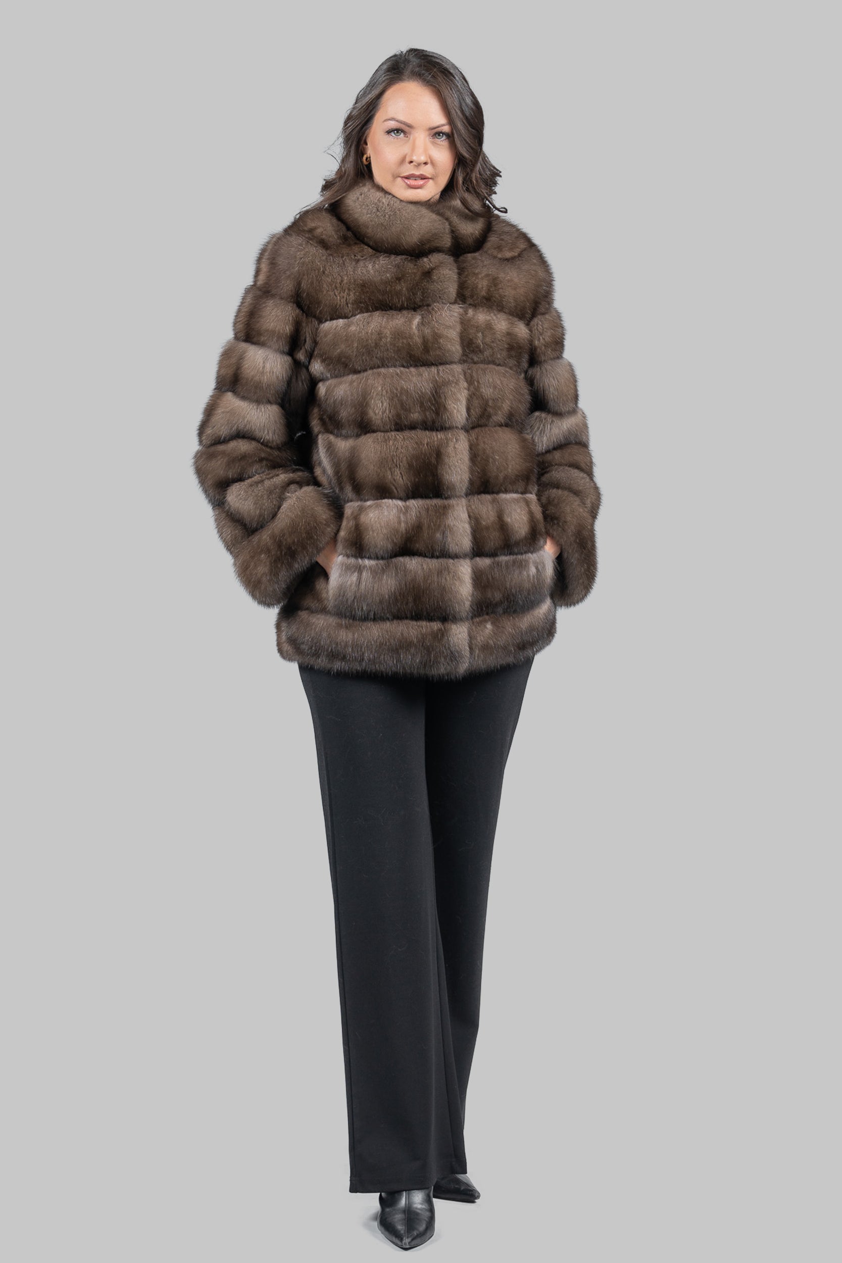 Platino Russian Sable Horizontal Half Coat with Stand Collar P/K13C530