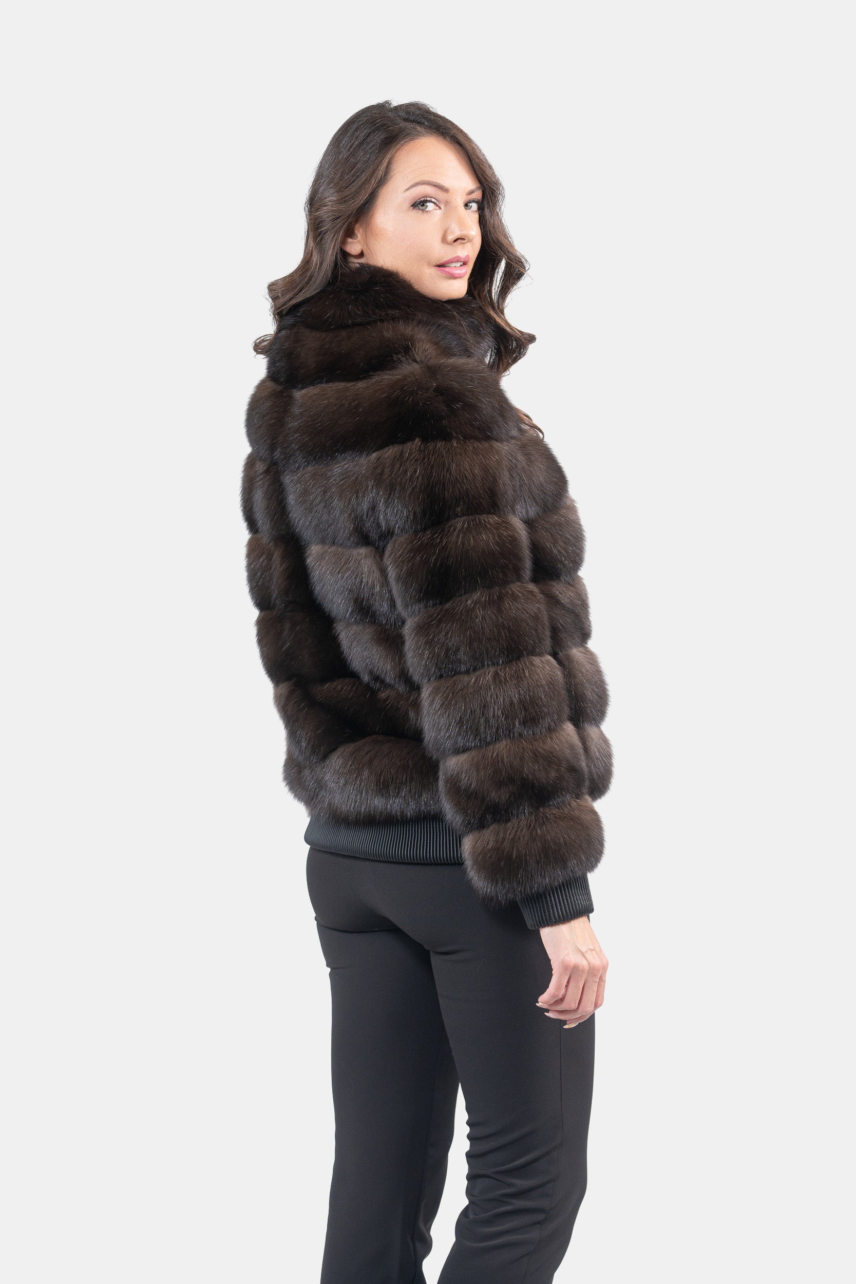 Reversible Dark Russian Sable Bomber Jacket with Stand Collar P/K228