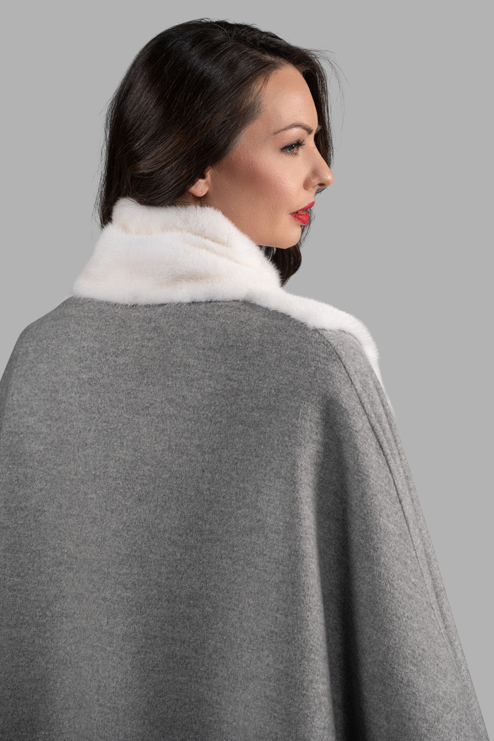 Grey Brown Cashmere Cape with Mink Trim 18M950