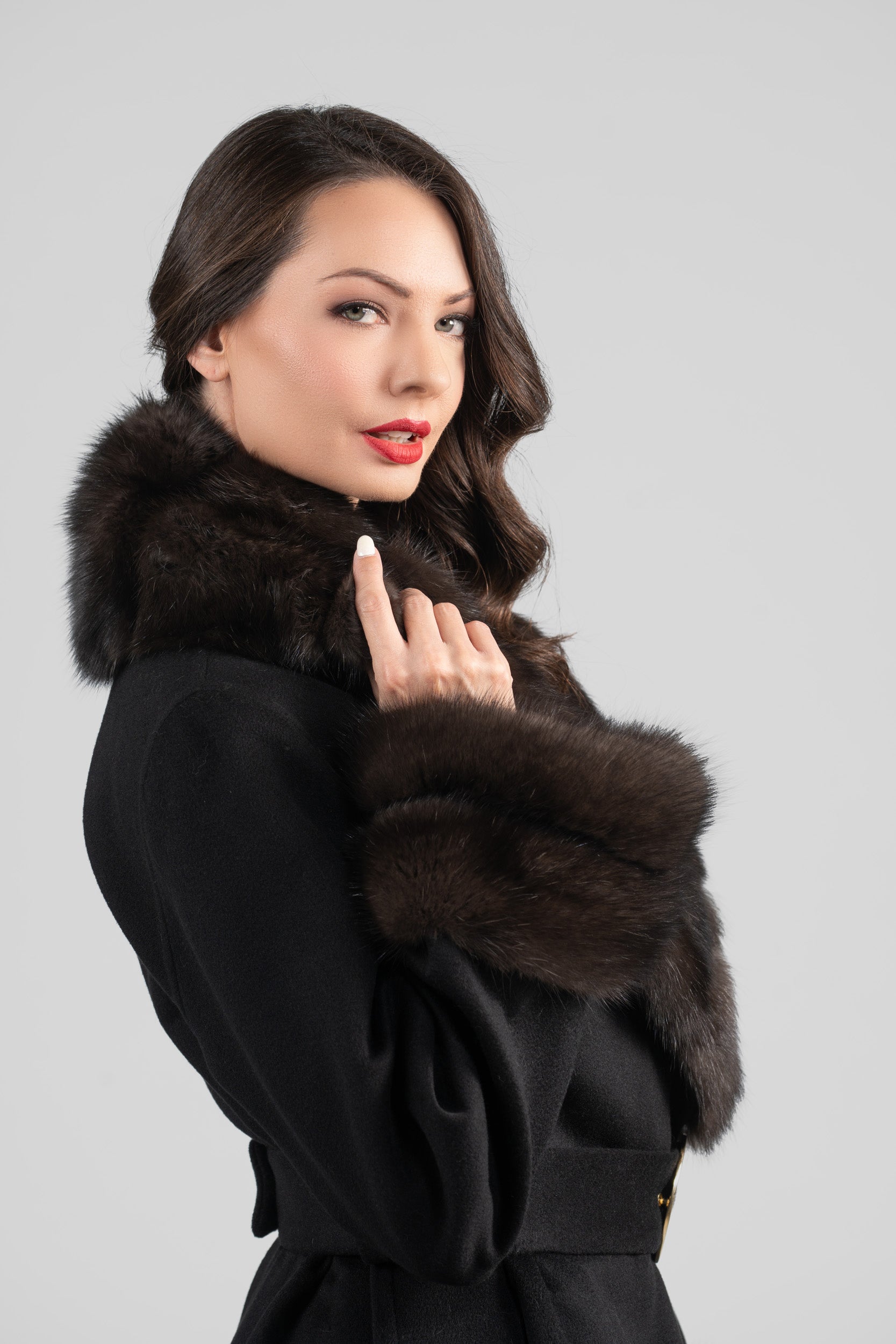 Black Cashmere Coat with Russian Sable Shawl Collar 20C8070