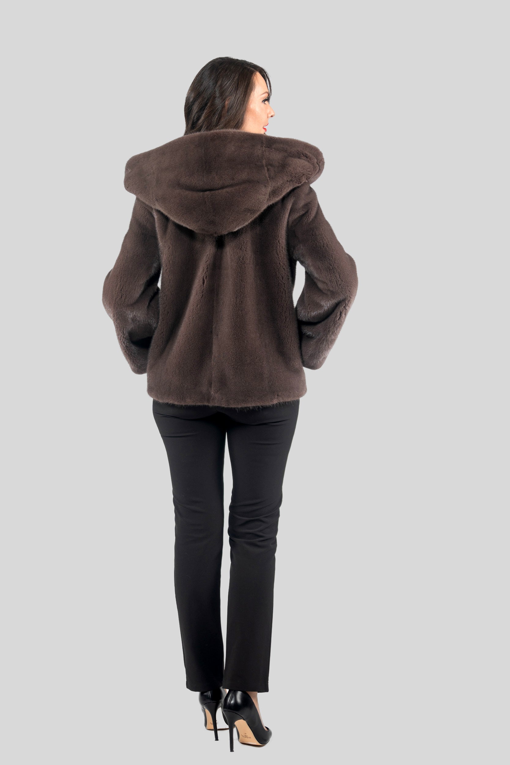 Wood Mink Jacket with Attached Hood L/O13C543H