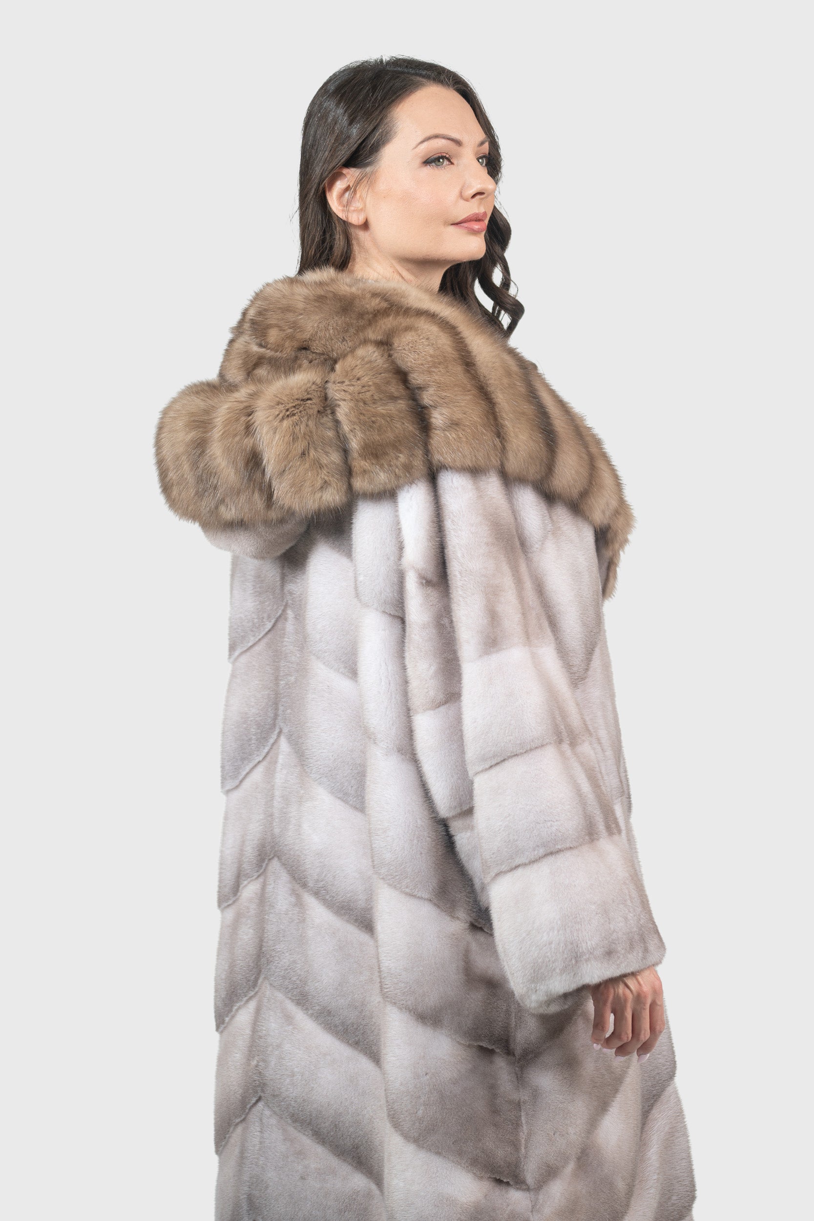 Silver Blue Mink Coat with Russian Sable Hood A/K13C850