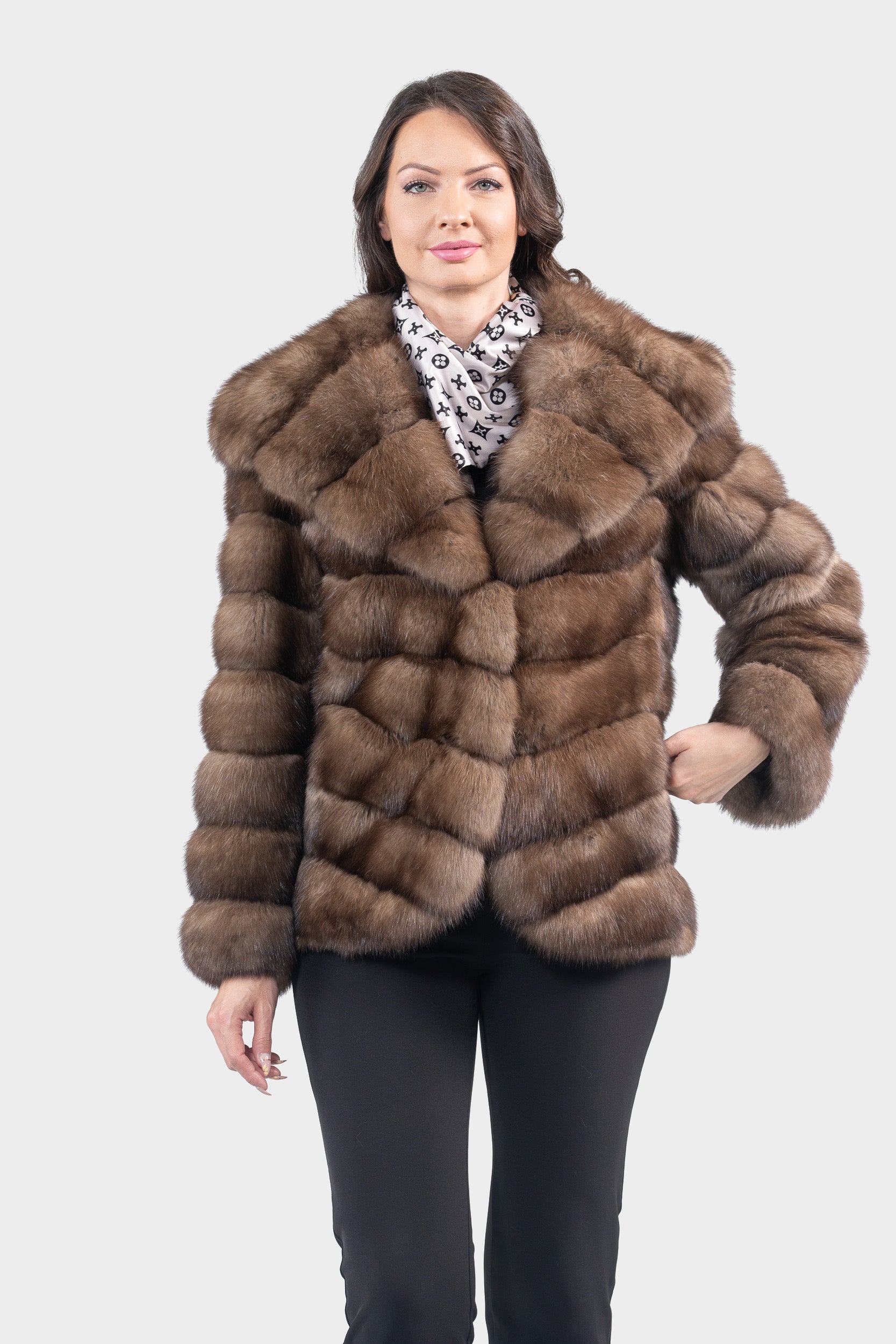 Grafite Russian Sable Half Coat with Hood V/K13C540o