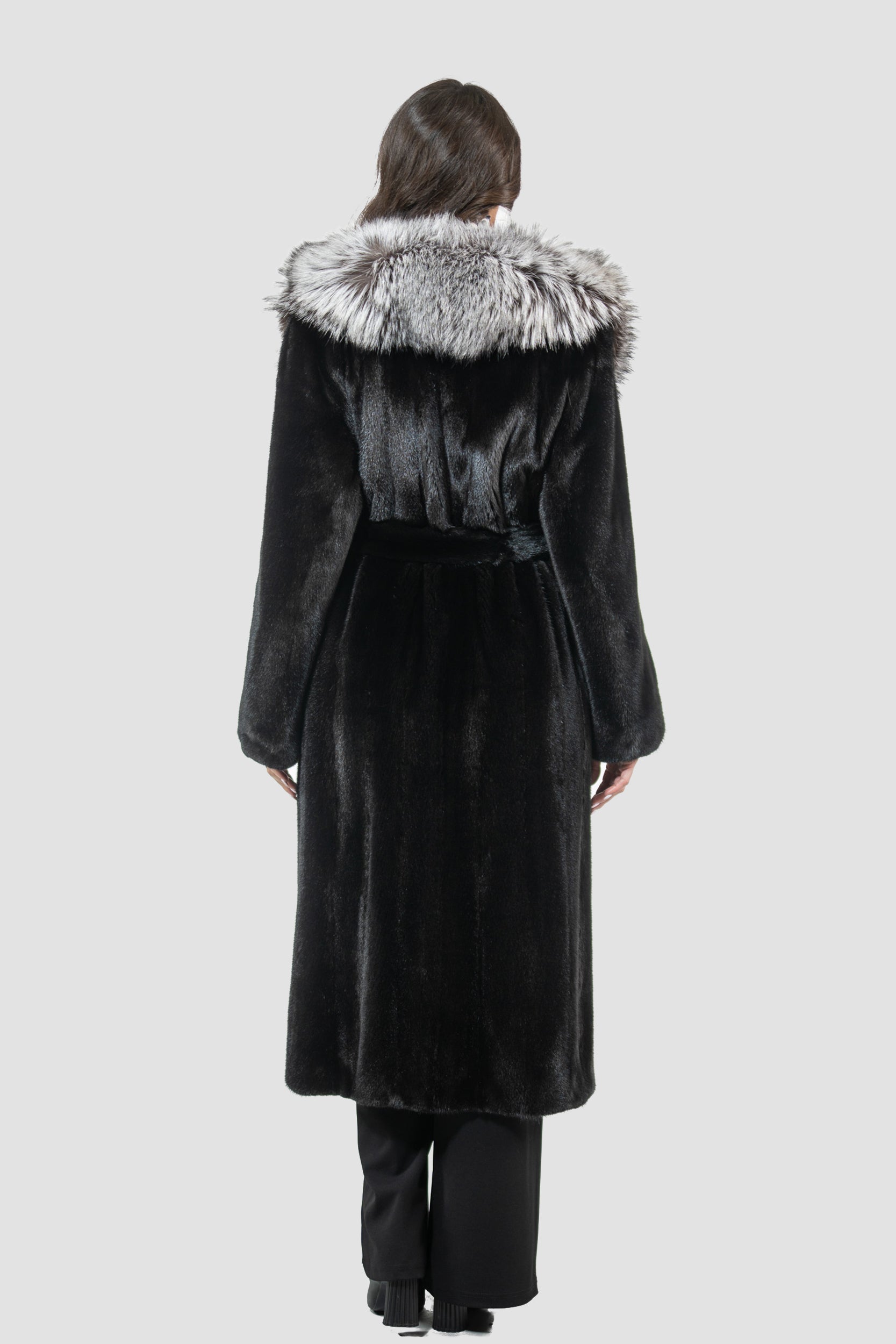 Blackgalama Mink Coat With Fox Shawl Collar L/O13C530gC17