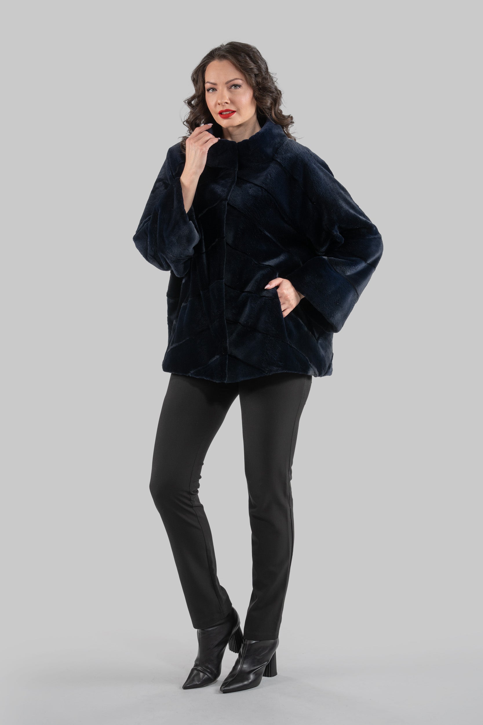 Blue Black Mink Sheared Jacket A/K13C848