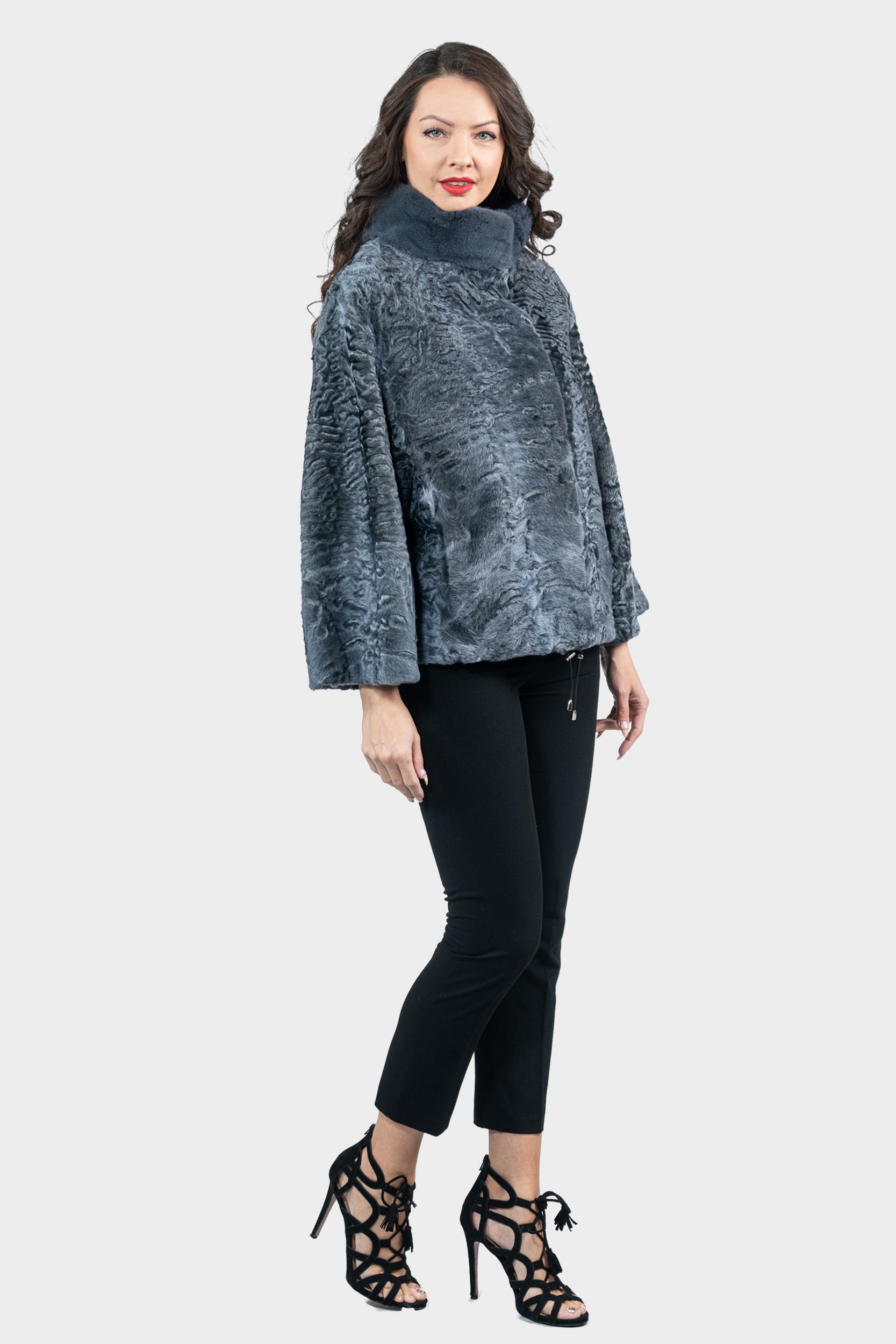 Asphalto Swakara Jacket with Mink Stand Collar S/S13C138