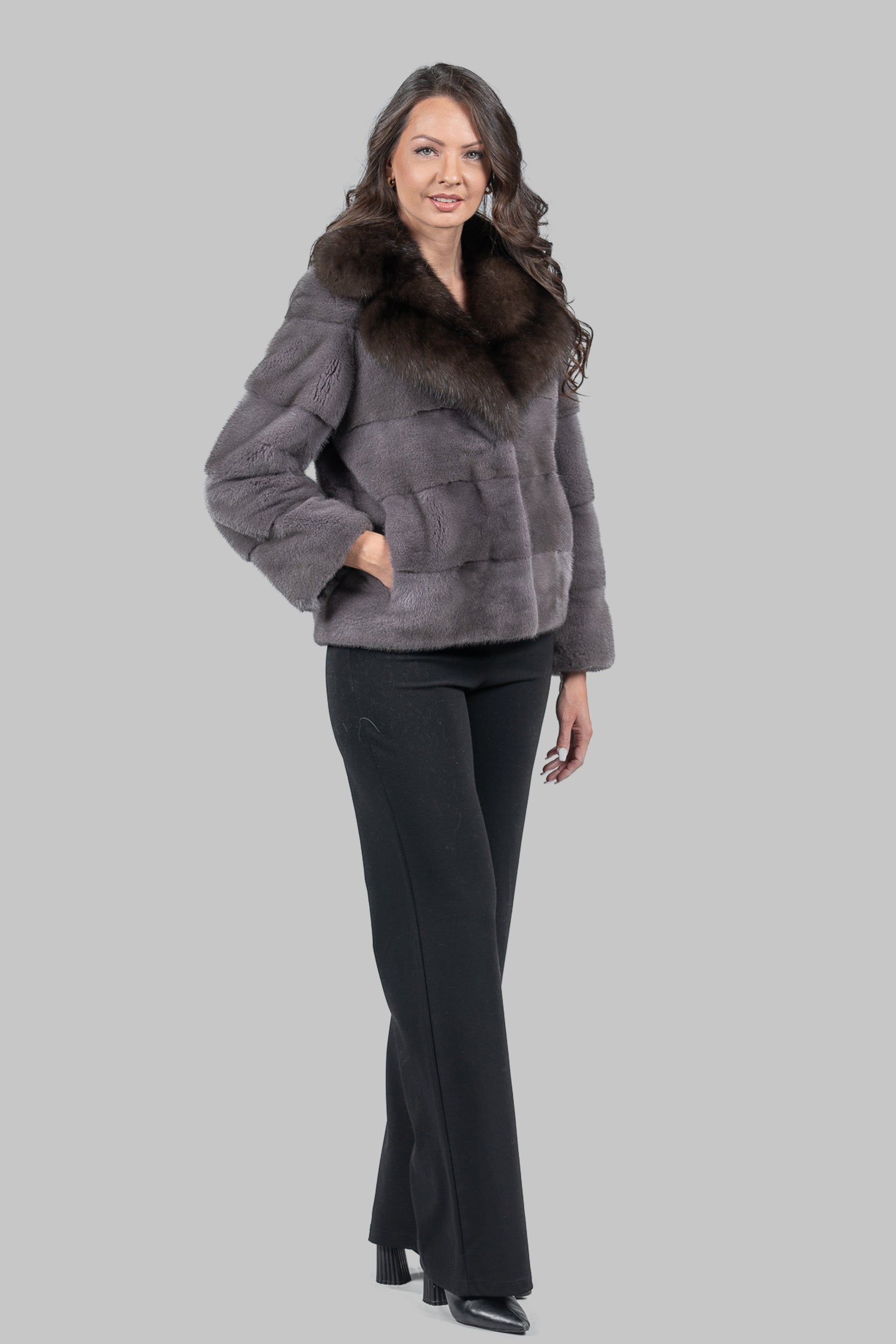 Grey Moon Mink Jacket with Russian Sable Collar P/K13C528s20