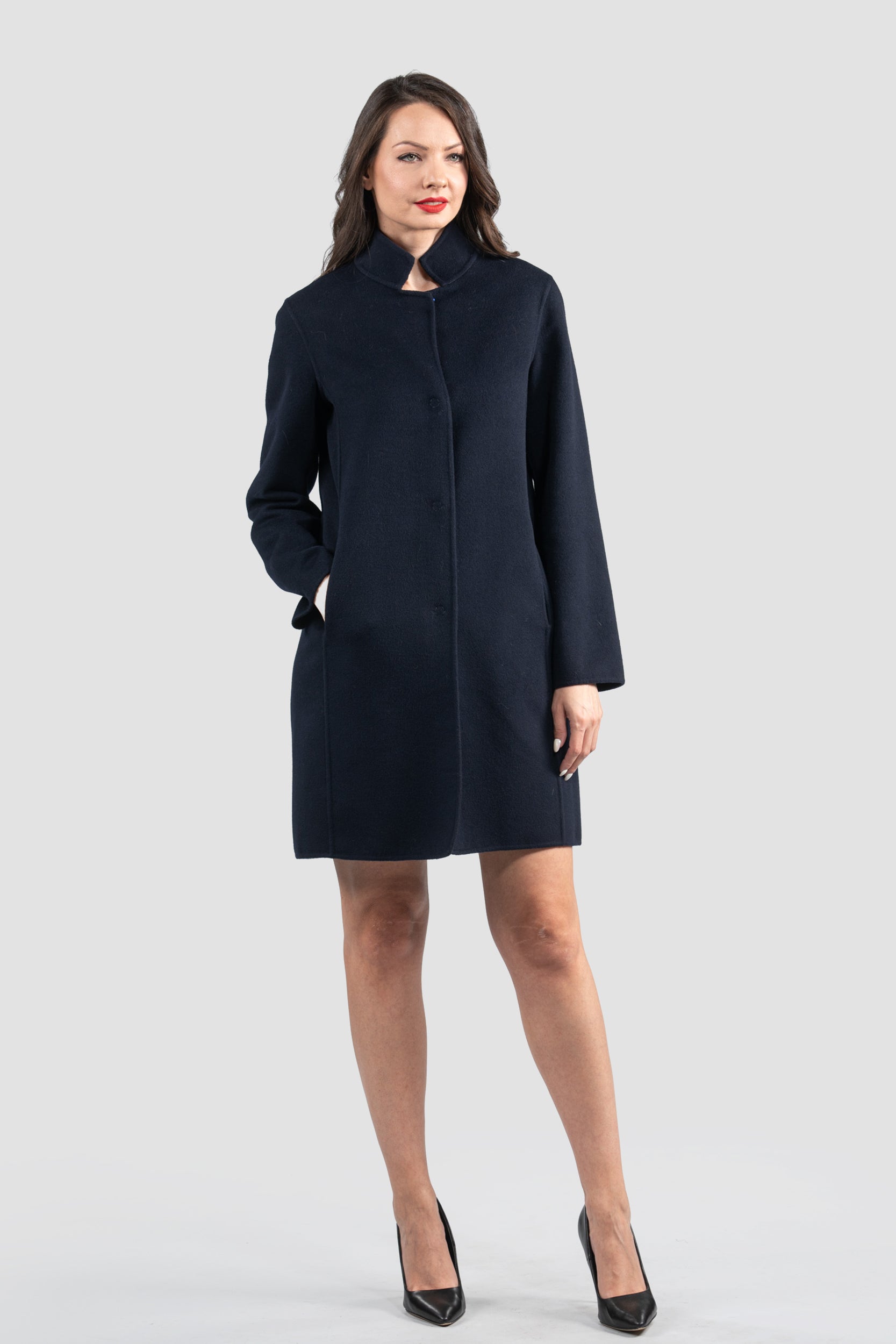 Blue Black Cashmere Half Coat 17C8003