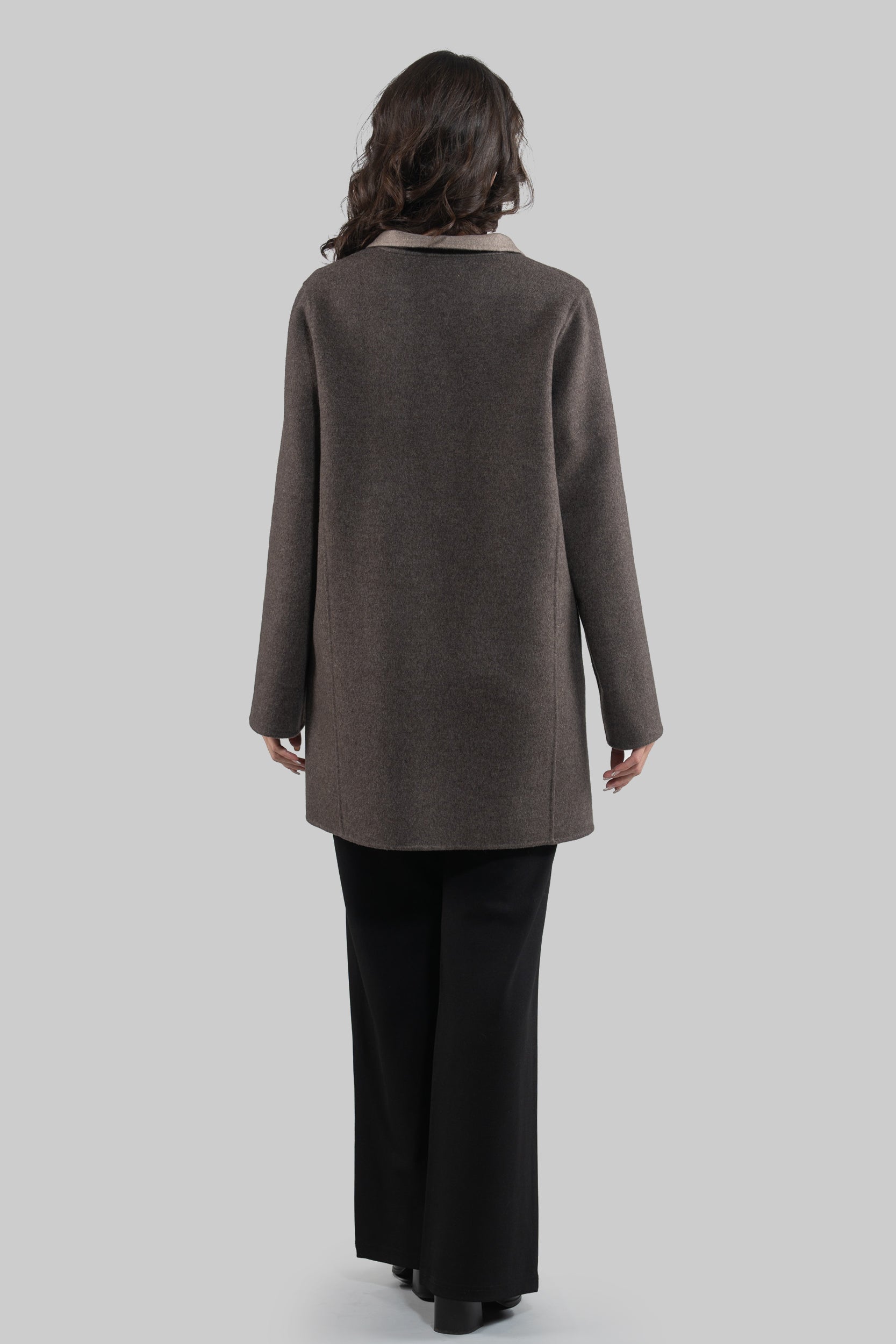 Grey Brown Cashmere Half Coat 17C8003