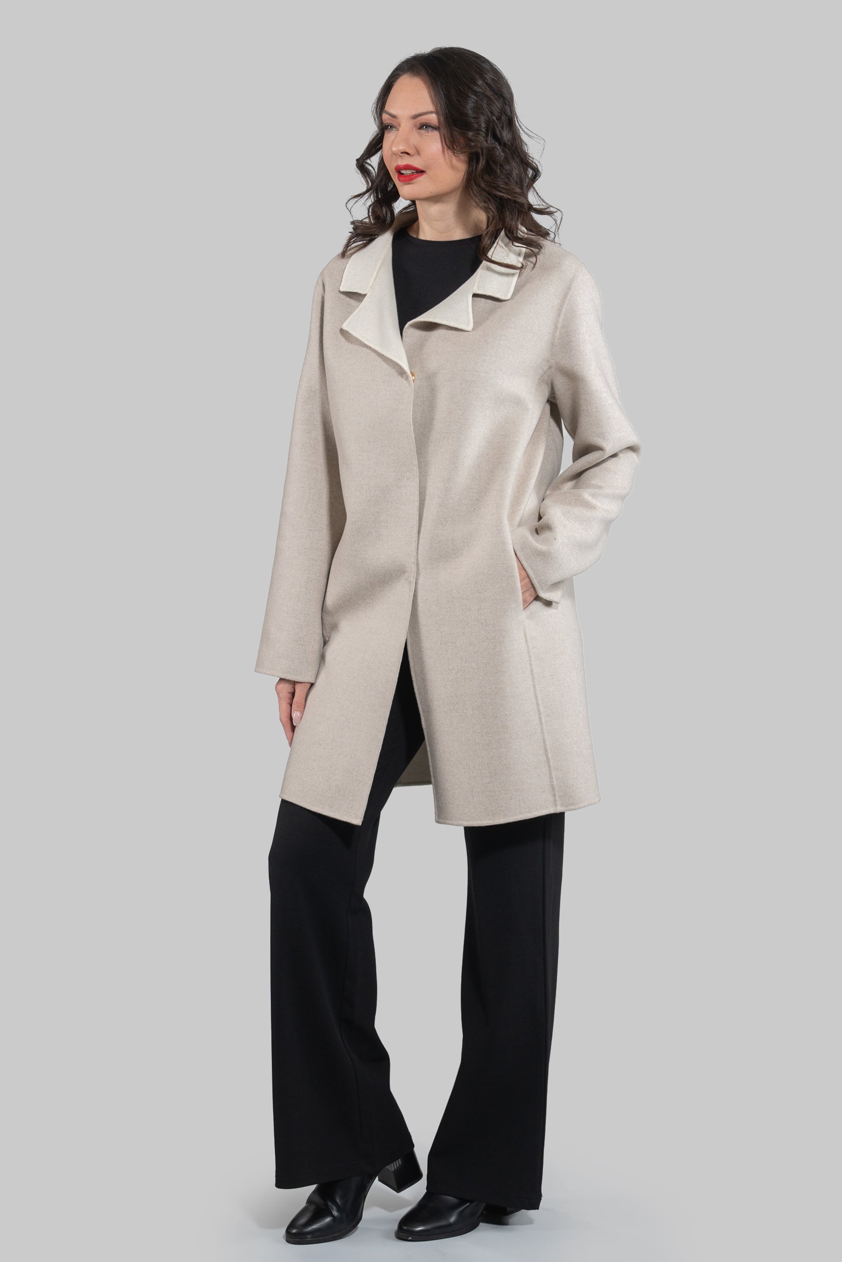 White Ecru Cashmere Half Coat