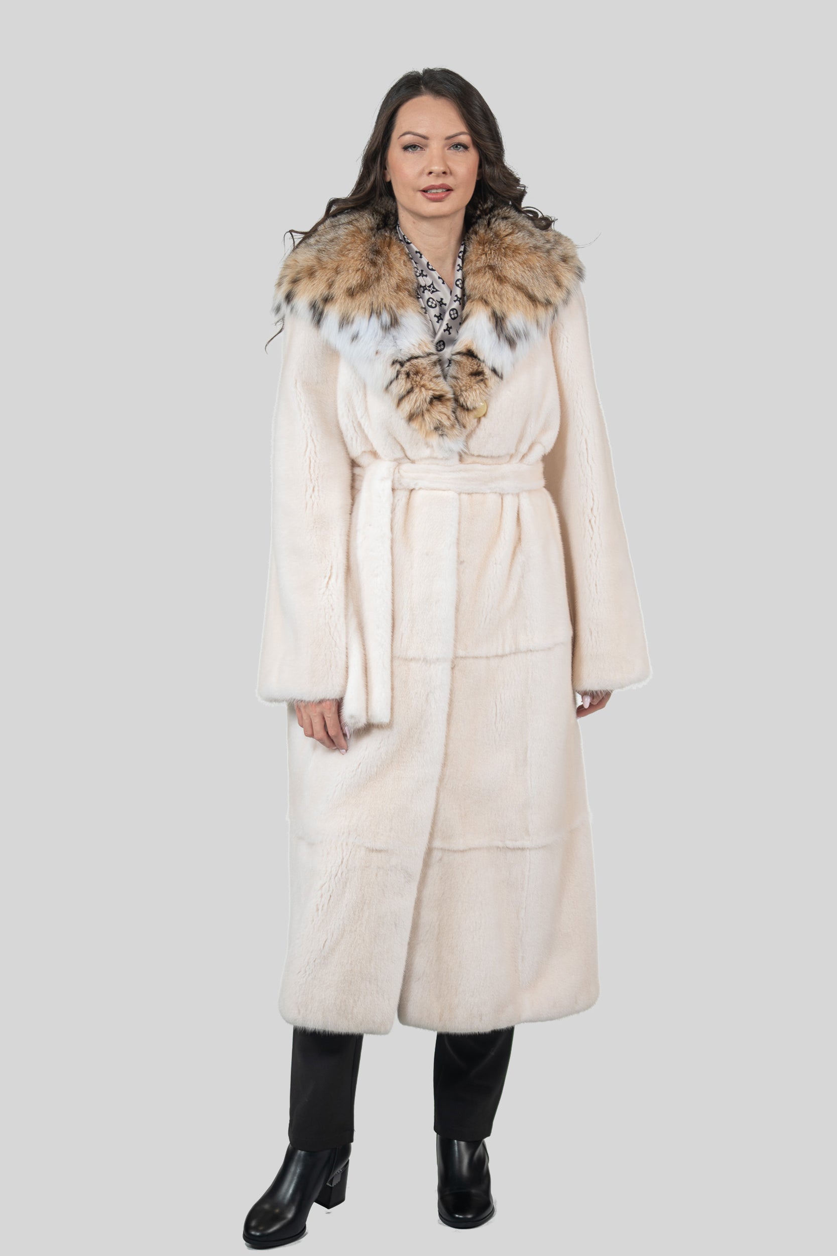 Pearl Mink Coat with Bobcat Hood S/S13C978