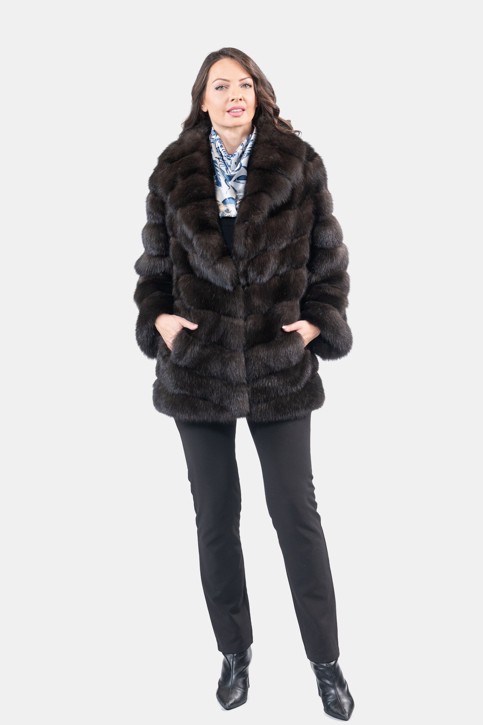 Dark Russian Sable Half Coat With Shawl Collar V/K13C530gC17