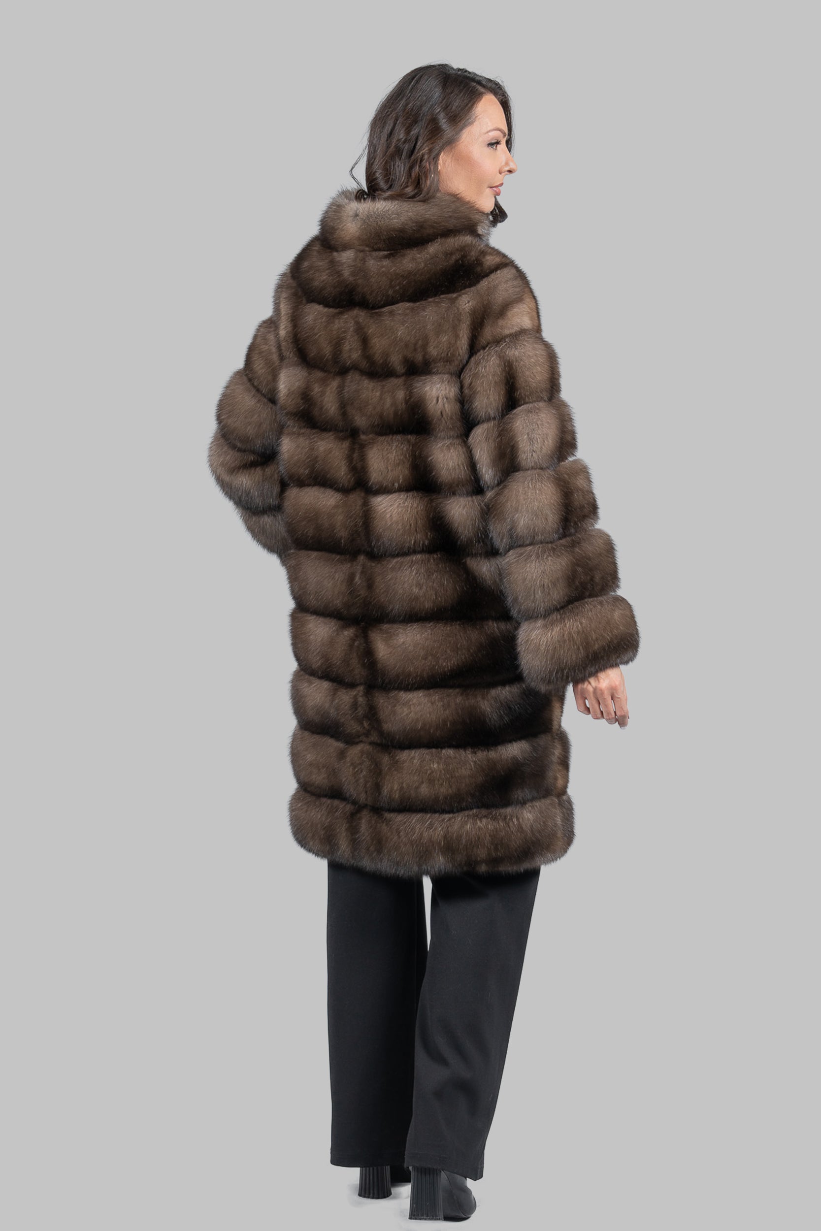 Platino Sable Long Coat with Stand Collar P/K13C530