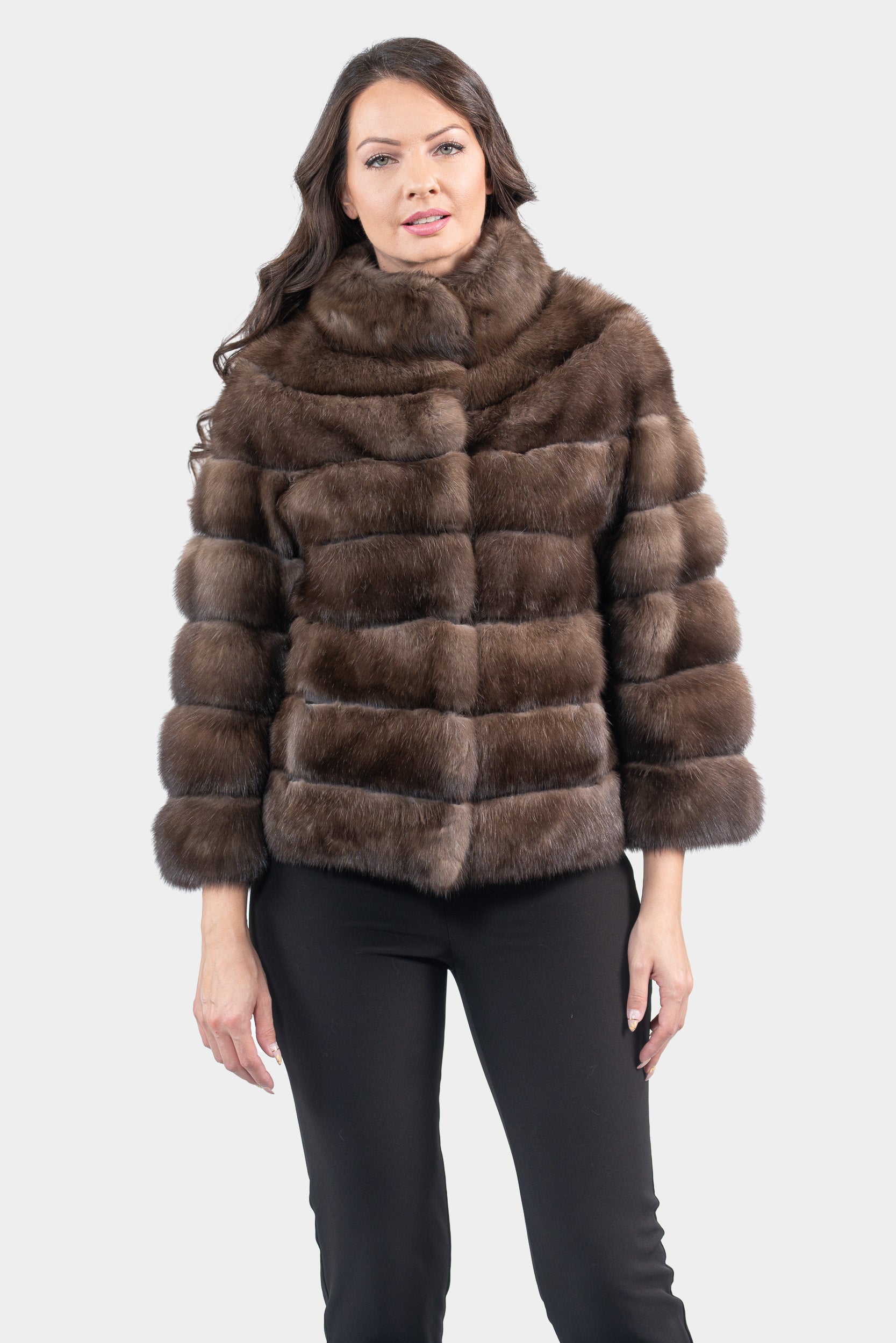 Dark Russian Sable Jacket with Stand Collar P/K13C528SH