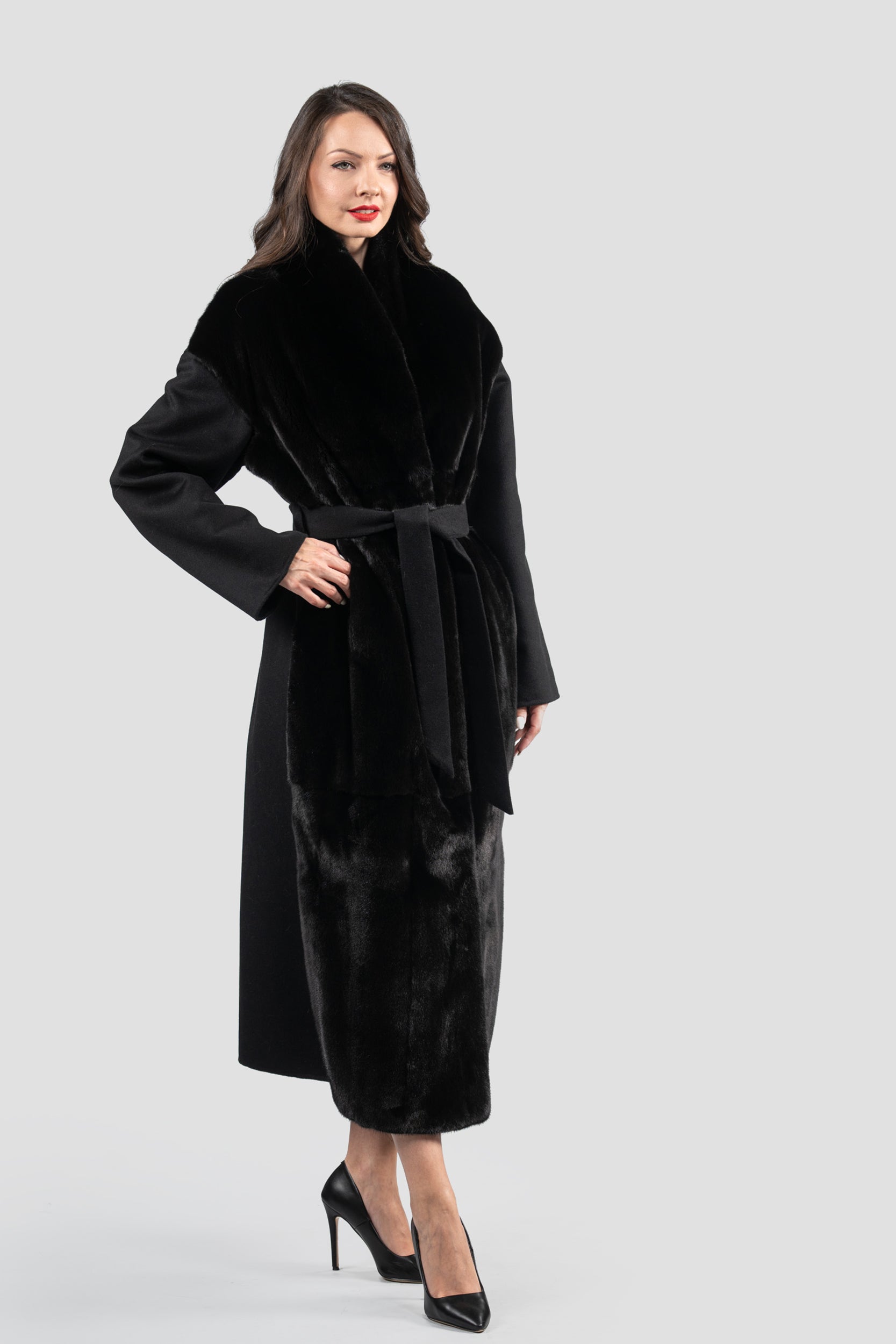 Black Cashmere Coat with Blackglama Mink Trim 22CA103