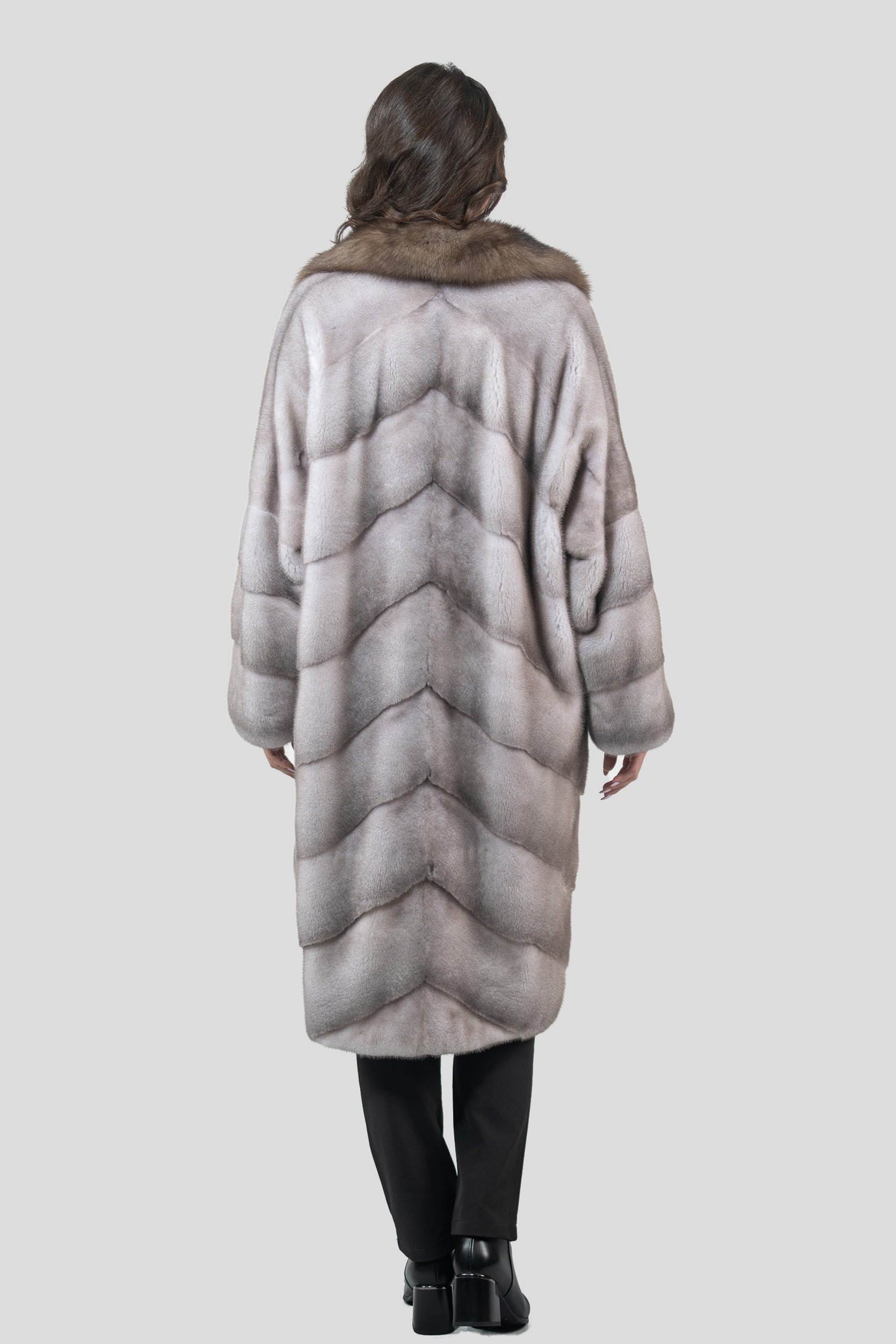 Silver Blue Mink Coat with Russian Sable Trimmed Notch Collar A/K13C848GS20