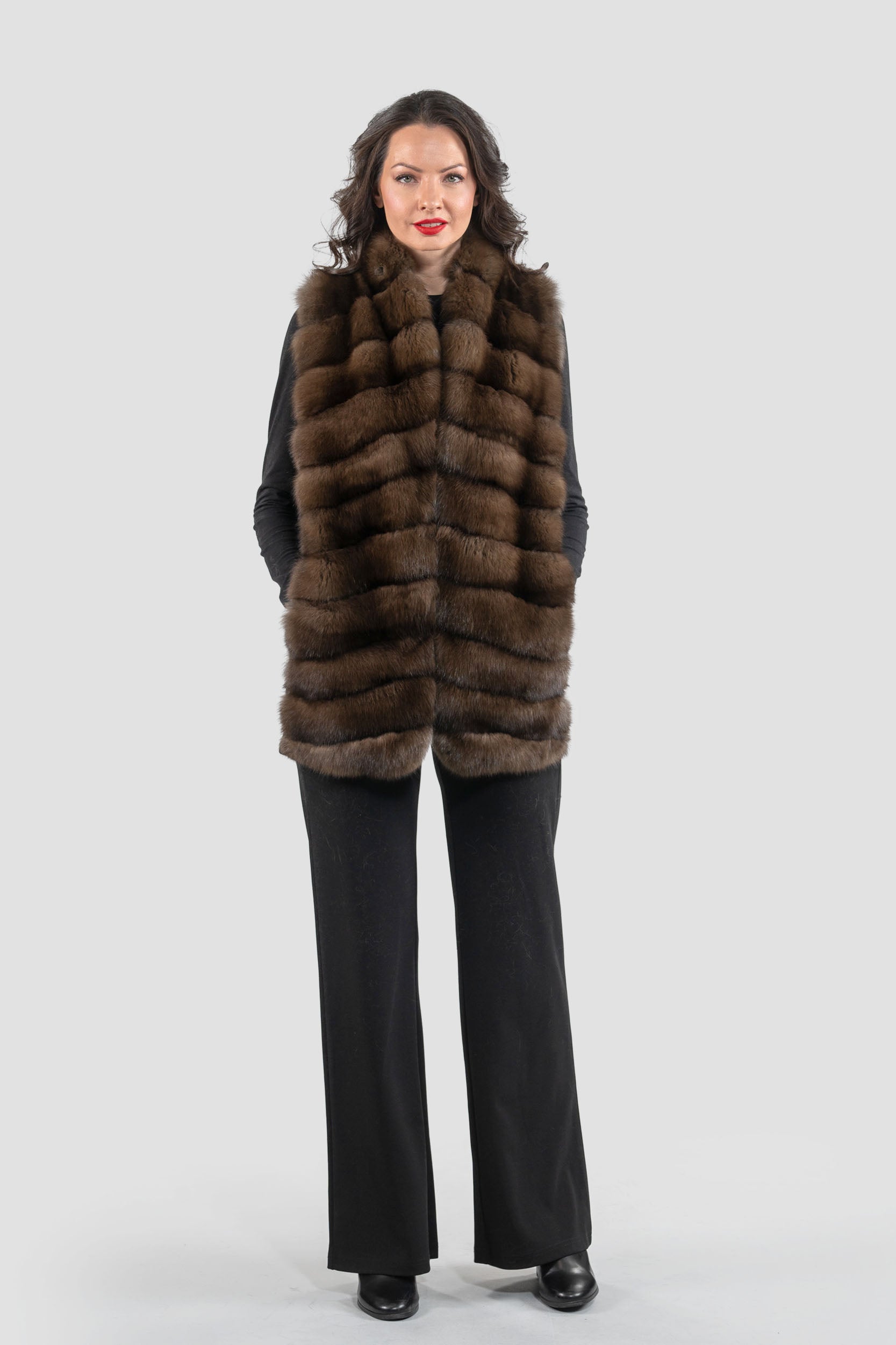 Black Cashmere Vest with Russian Sable Trim 17C8003