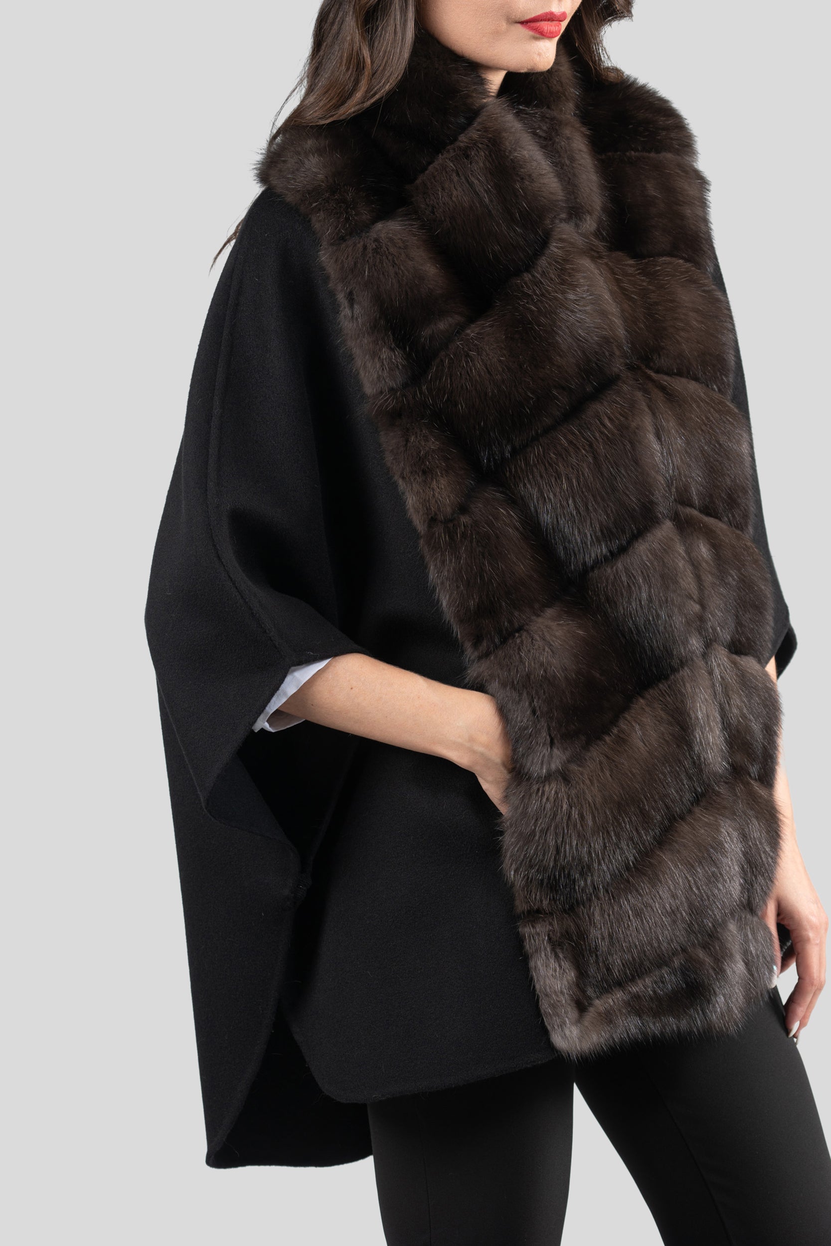 Black Cashmere Cape with Russian Sable Trim 18M950