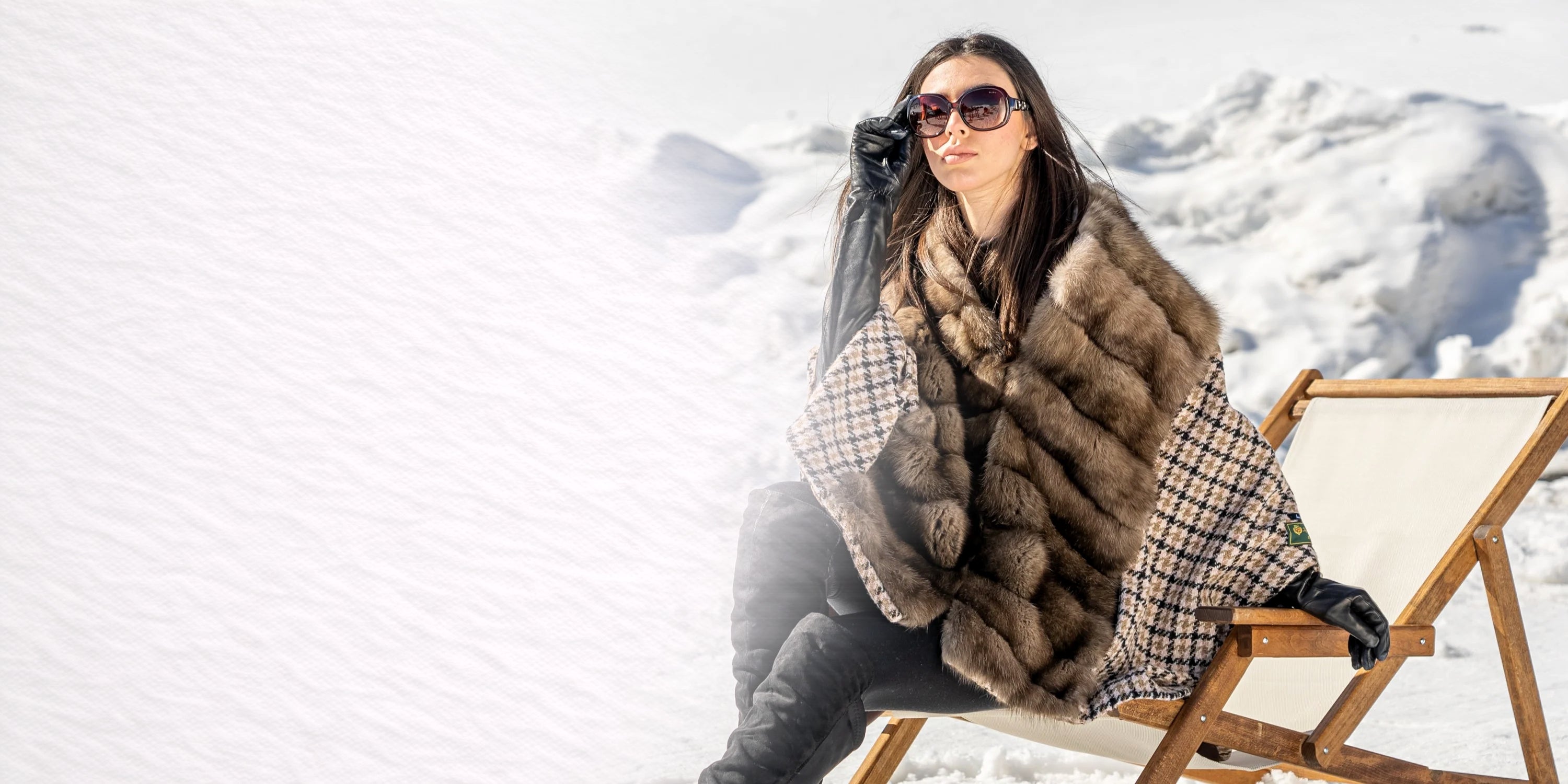 women in ski russian sable loro piana fabric winter cape