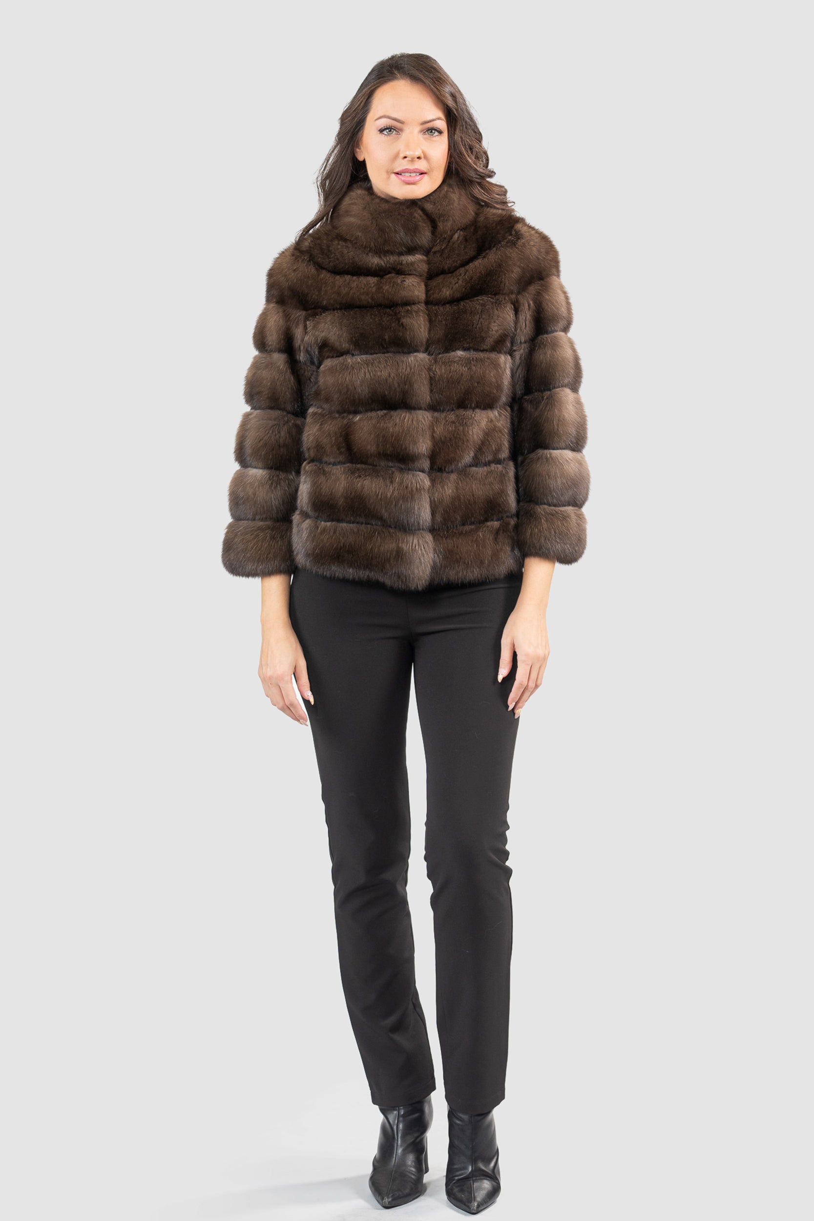 Dark Russian Sable Jacket with Stand Collar P/K13C528