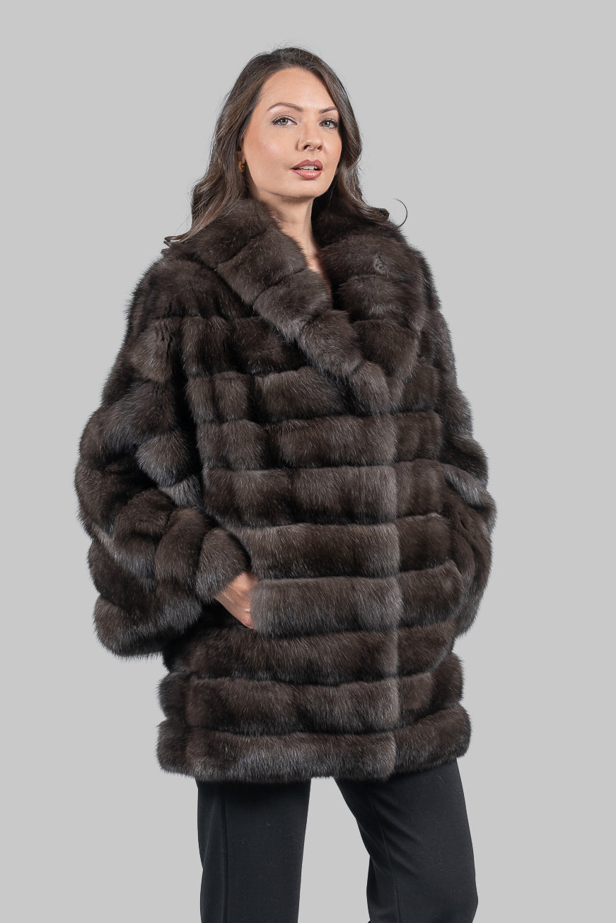 Dark Russian Sable Half Coat with Shawl Collar P/K23C919