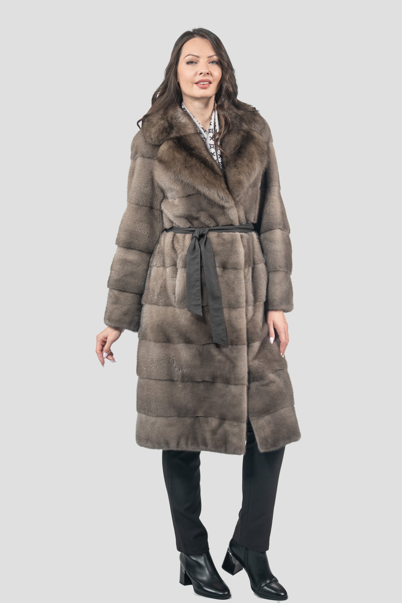 Silver Blue Mink Half Coat with Russian Sable Notch Collar P/K13c530s20