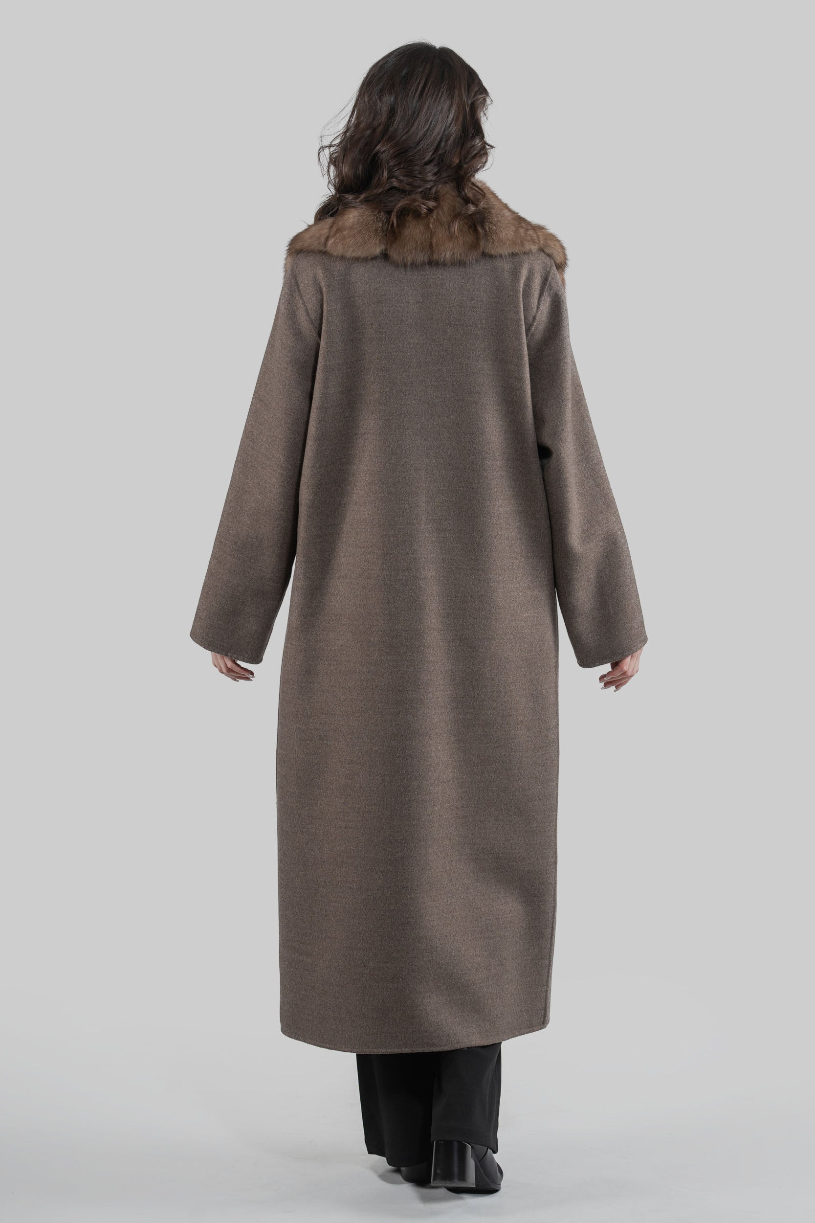 Brown Grey Cashmere Coat with Russian Sable Notch Collar 20C8060S20o