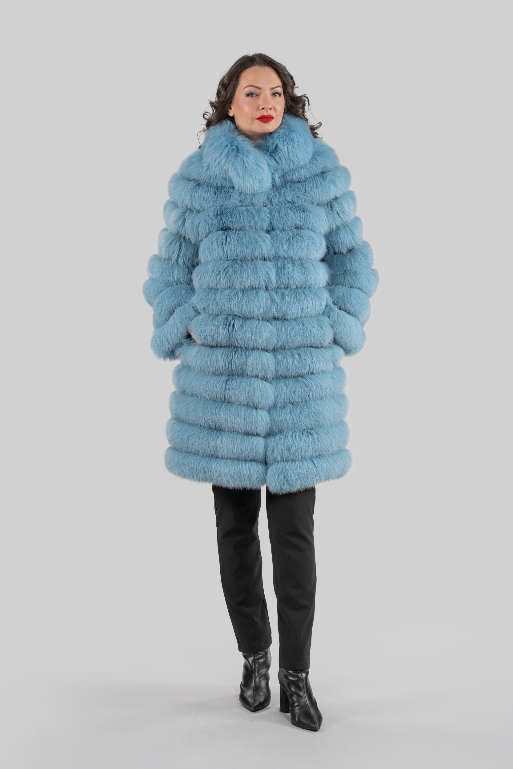 Blue Sky Full-Length Fox Fur Coat P/K13C530