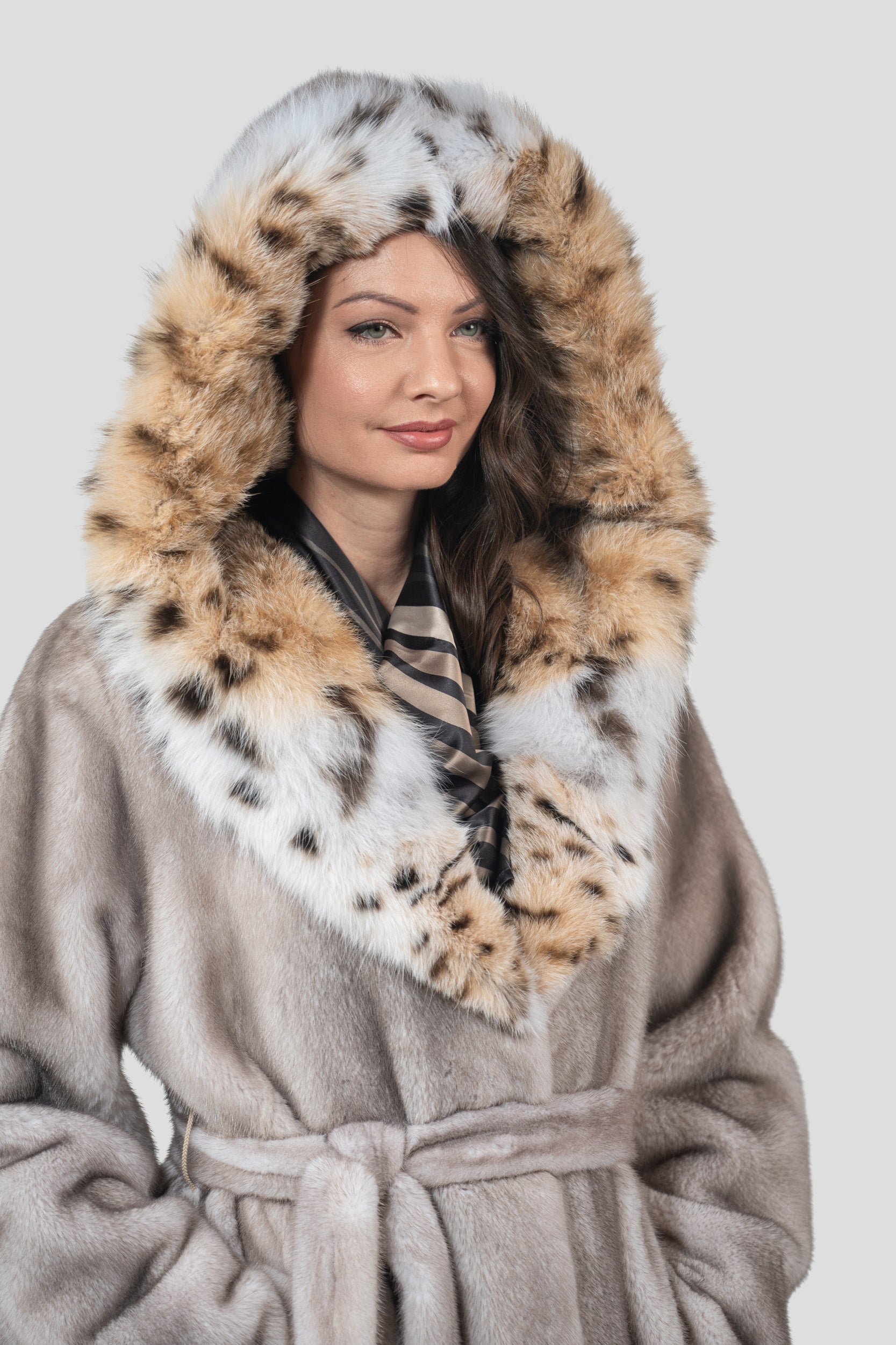 Silver Blue Mink Coat with Bobcat Hood S/S13C978