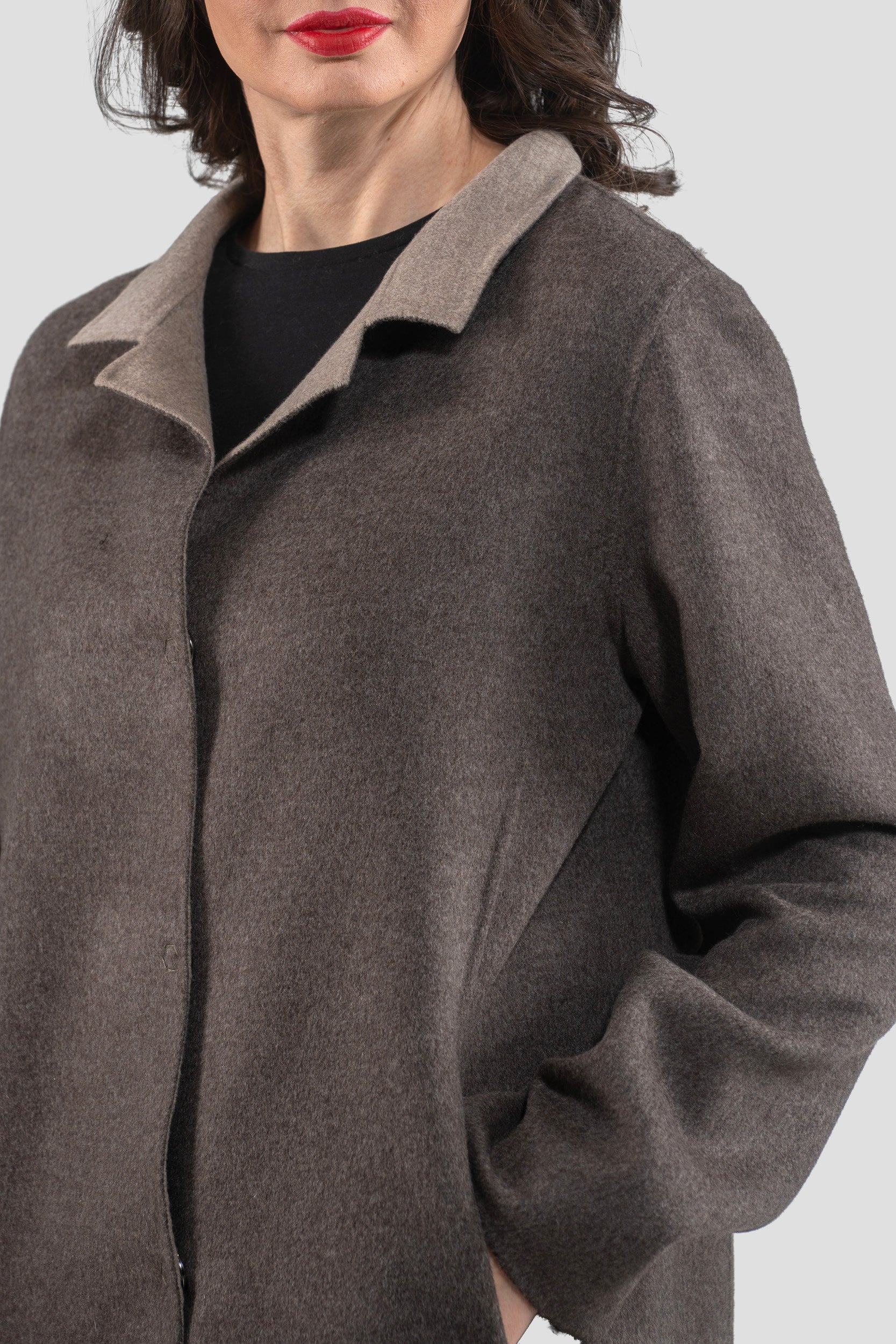 Grey Brown Cashmere Half Coat 17C8003