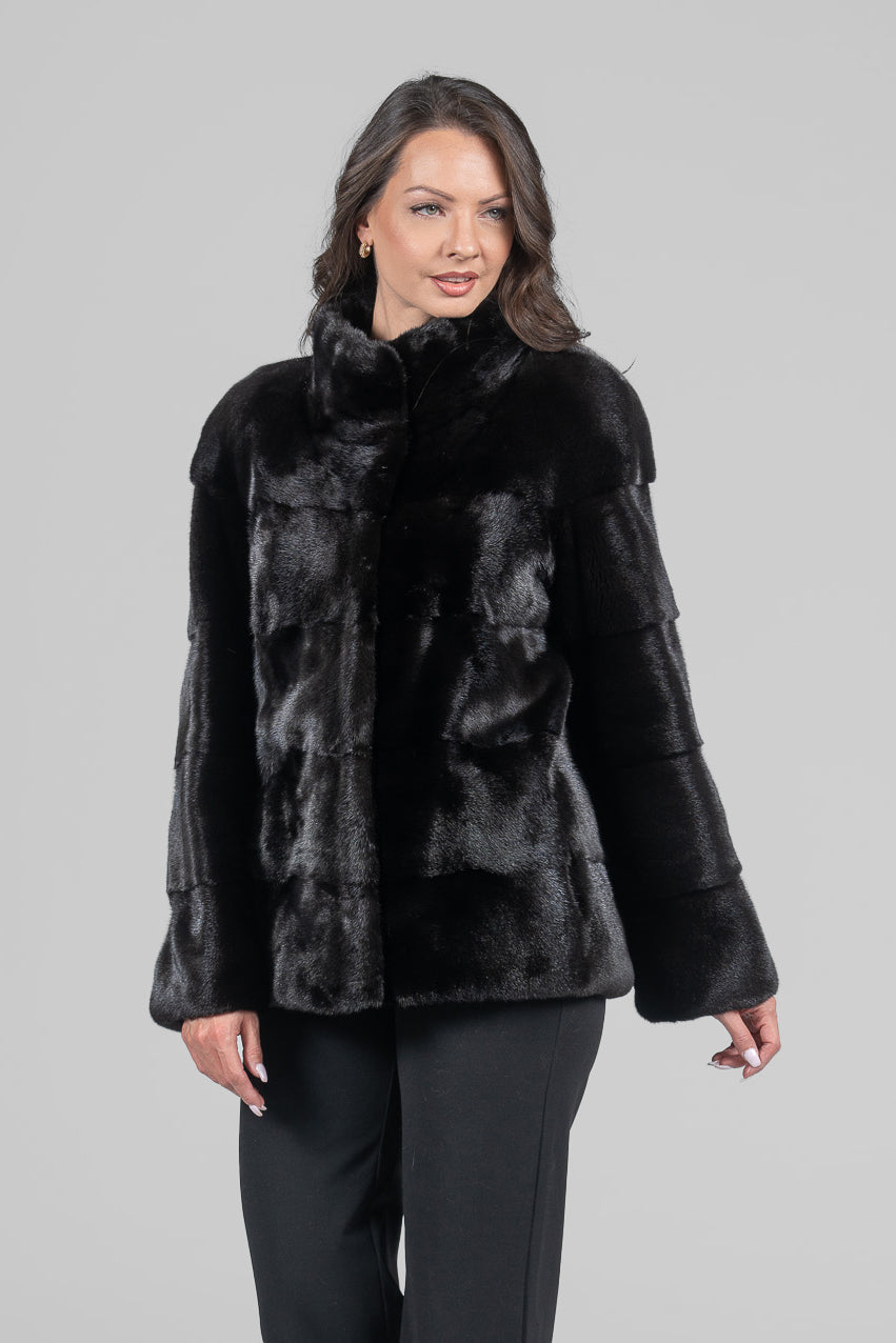 Black Mink Tiered Jacket P/K13C528