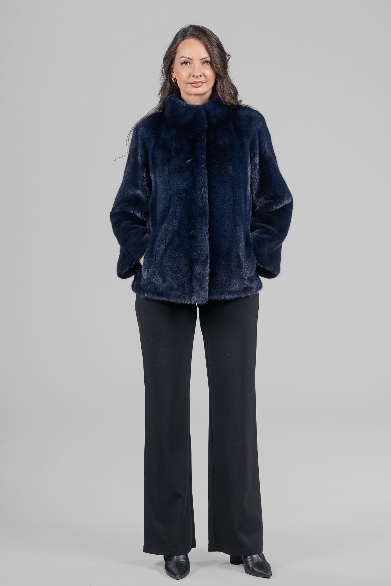 Purple Mink Fur Jacket with Stand Collar L/O13C528