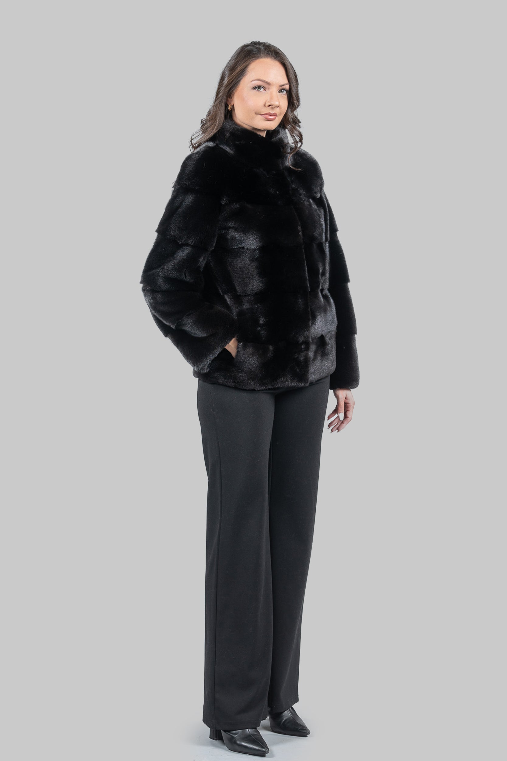 Blackglama Mink Jacket with Stand Collar P/K13C528