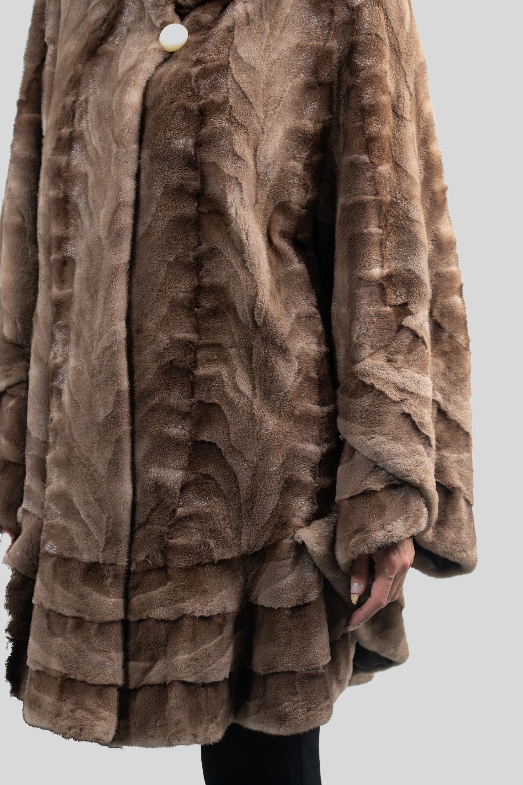 Pastel Mink Pieced Hooded Half Coat 2550H