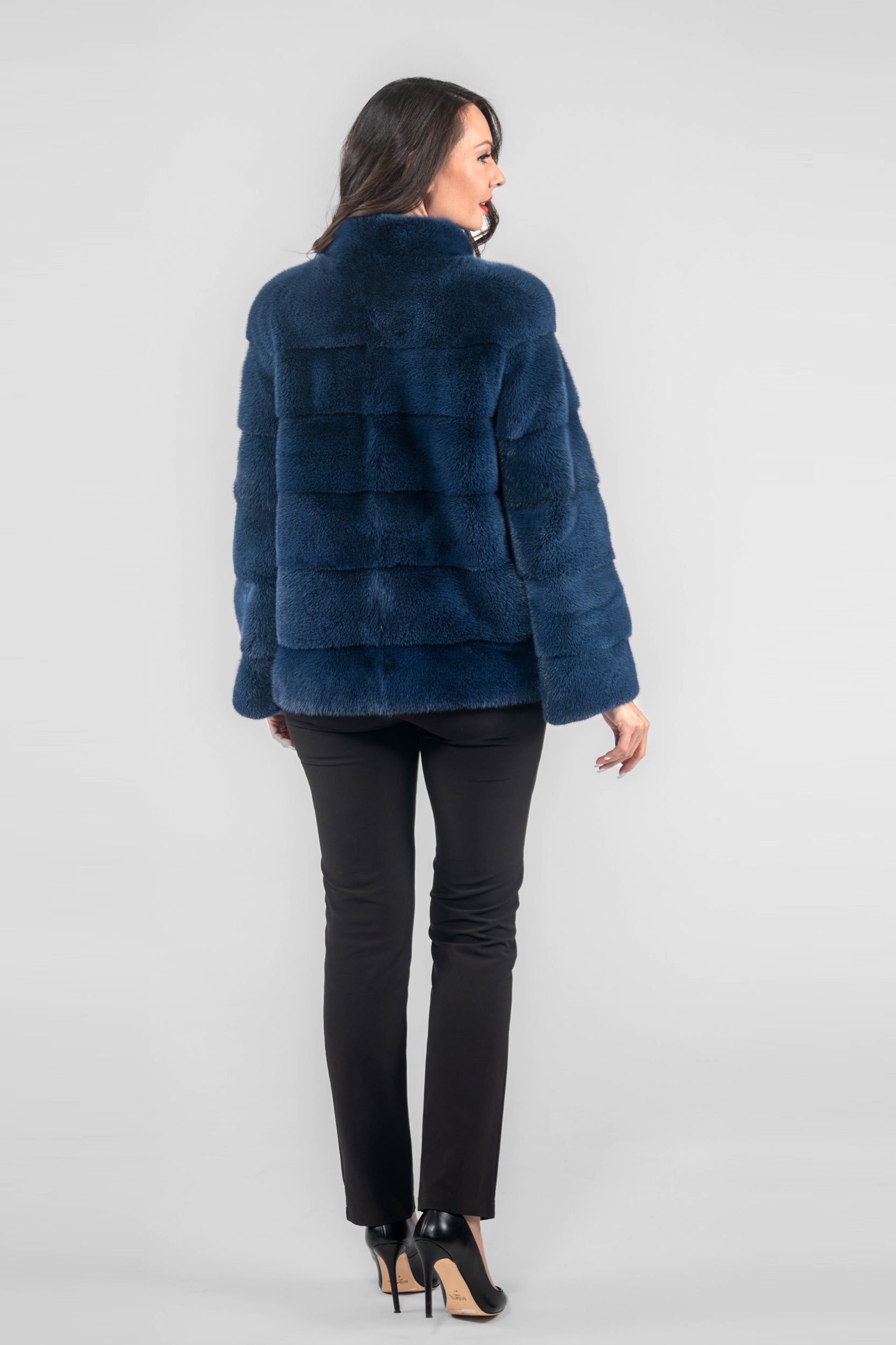 Blue Black Mink Jacket with Stand Collar P/K13C528