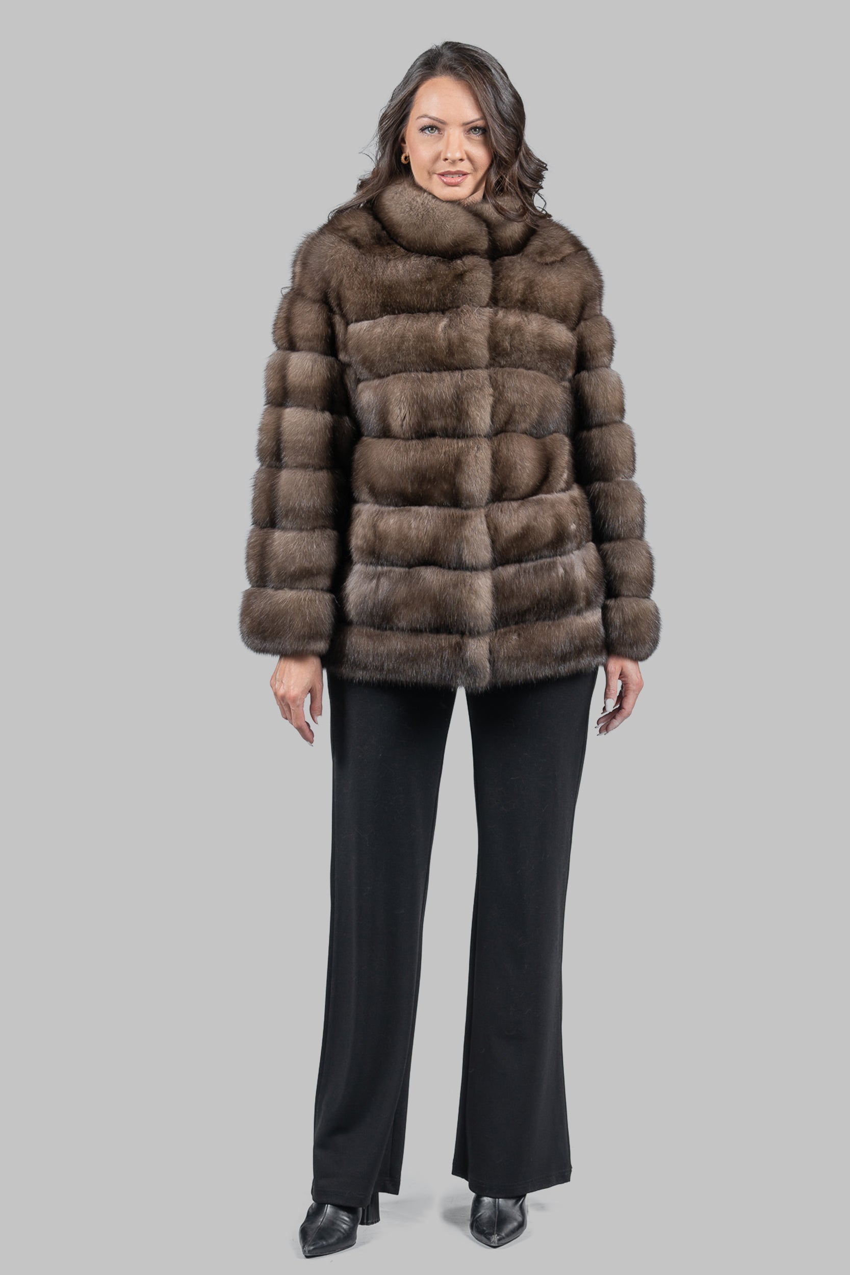 Platino Russian Sable Horizontal Half Coat with Stand Collar P/K13C530