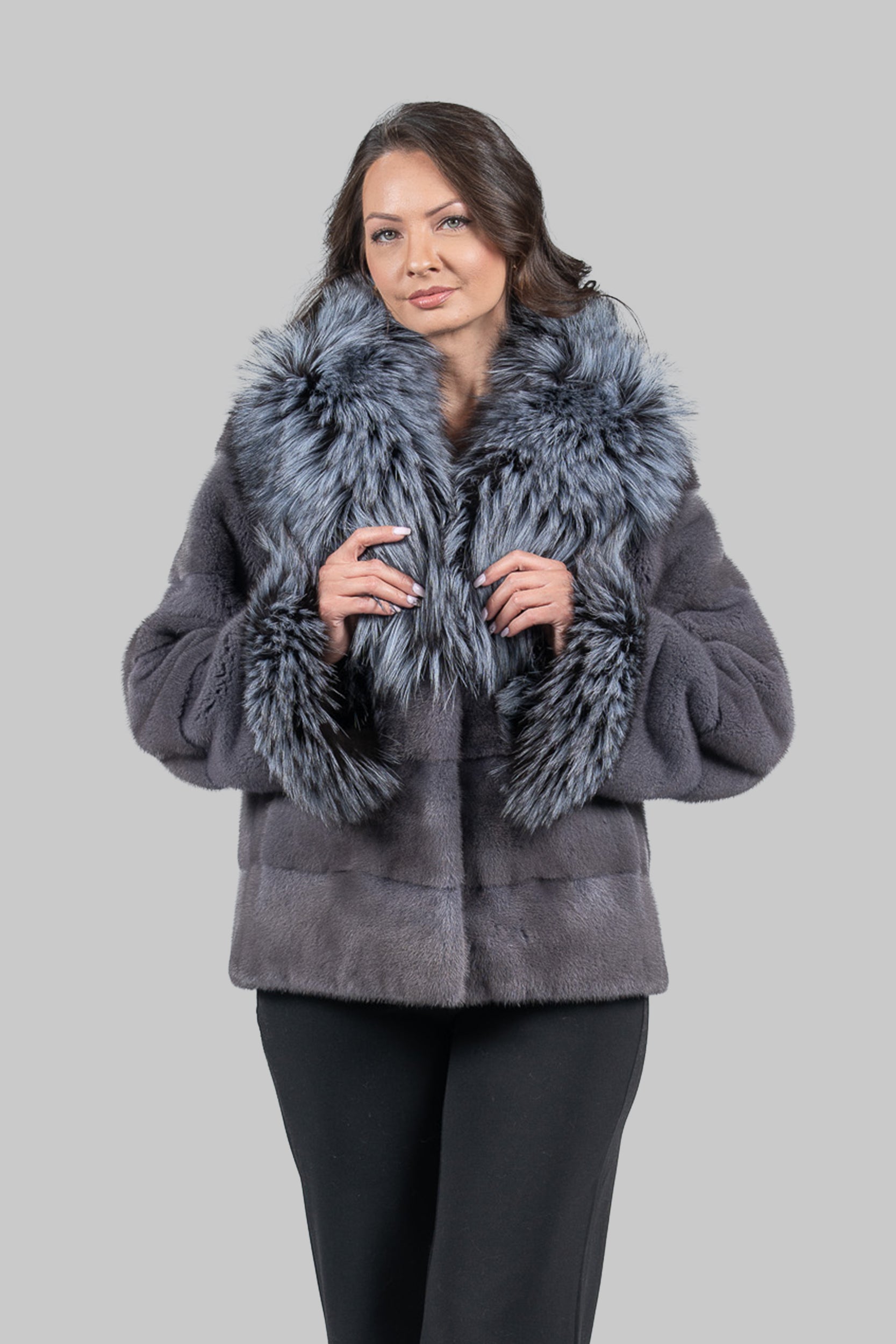 Grey Moon Mink Jacket with Fox Fur Trim P/K13C528s20