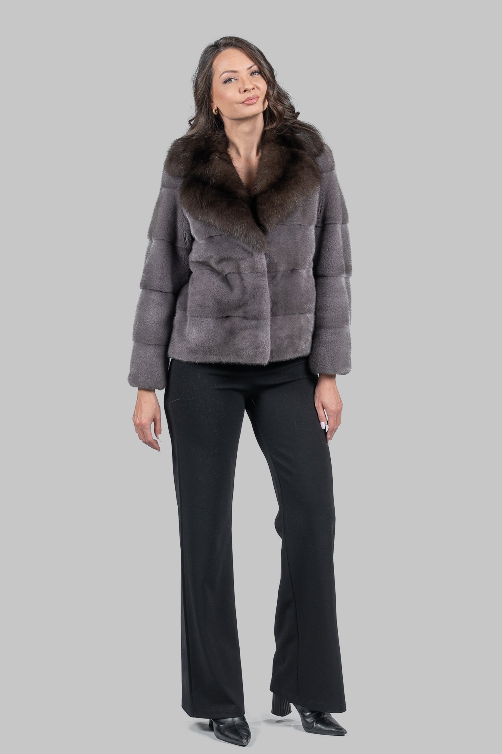 Grey Moon Mink Jacket with Russian Sable Collar P/K13C528s20
