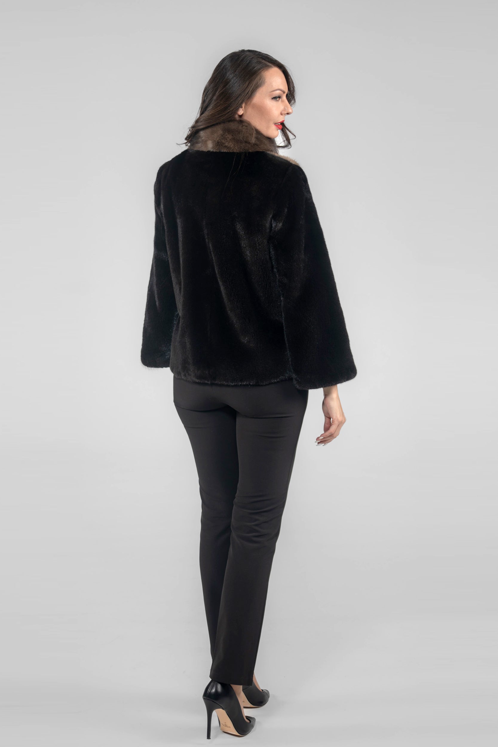 Blackglama Mink Jacket with Stand Collar and Russian Sable Trim P/K16C739