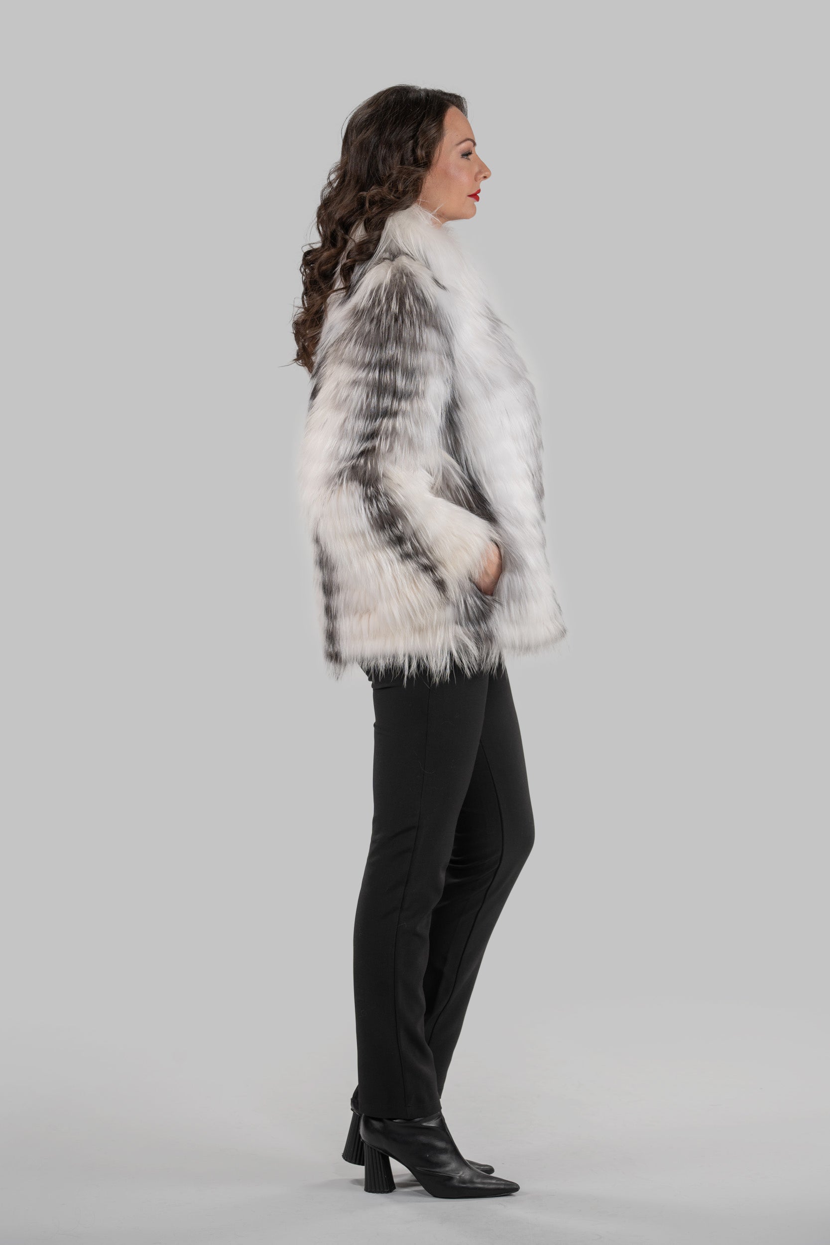 Arctic Marble Fox Jacket with Stand Collar 13C528