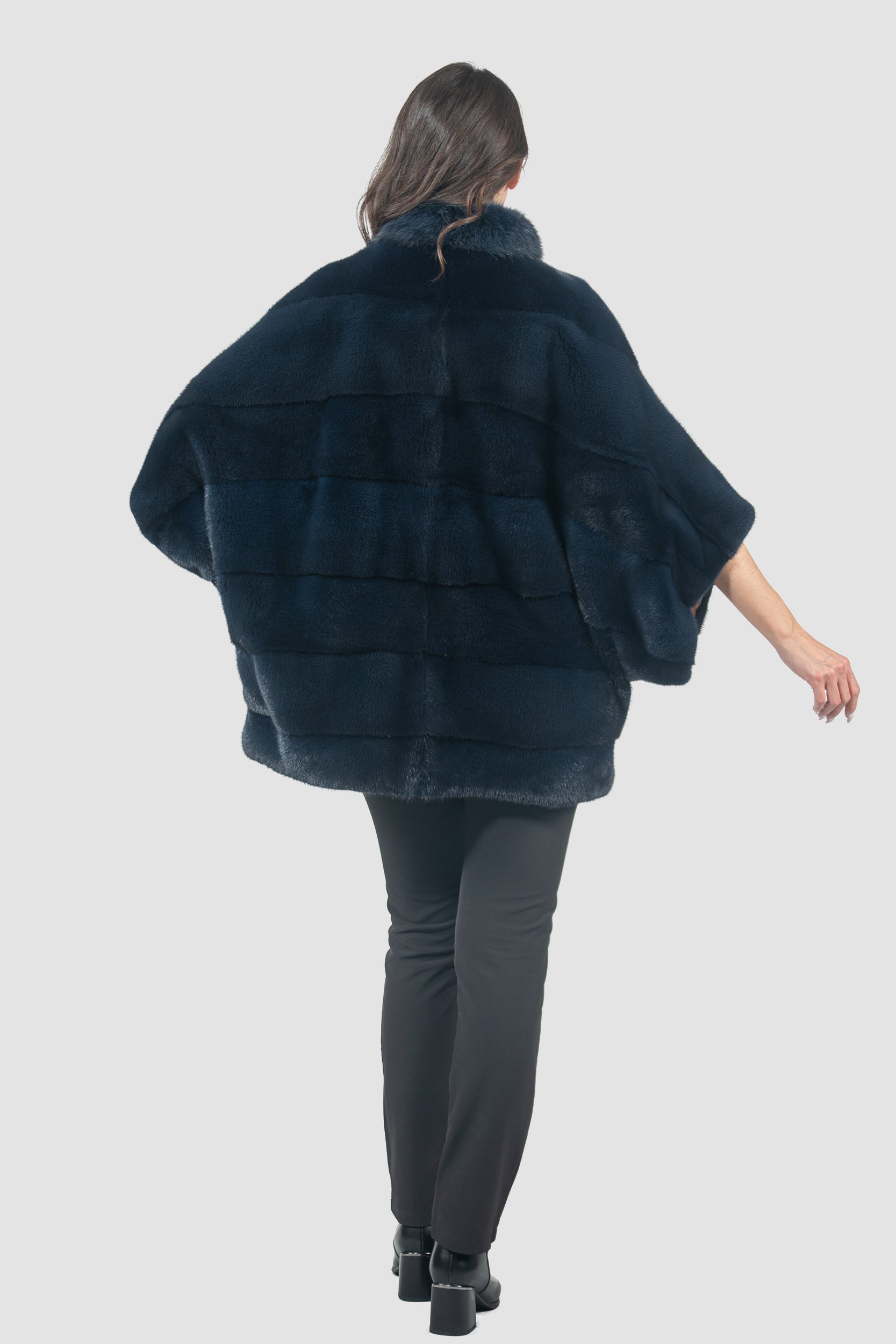 Blue Black Mink Cape with Russian Sable Stand Collar P/K13C959