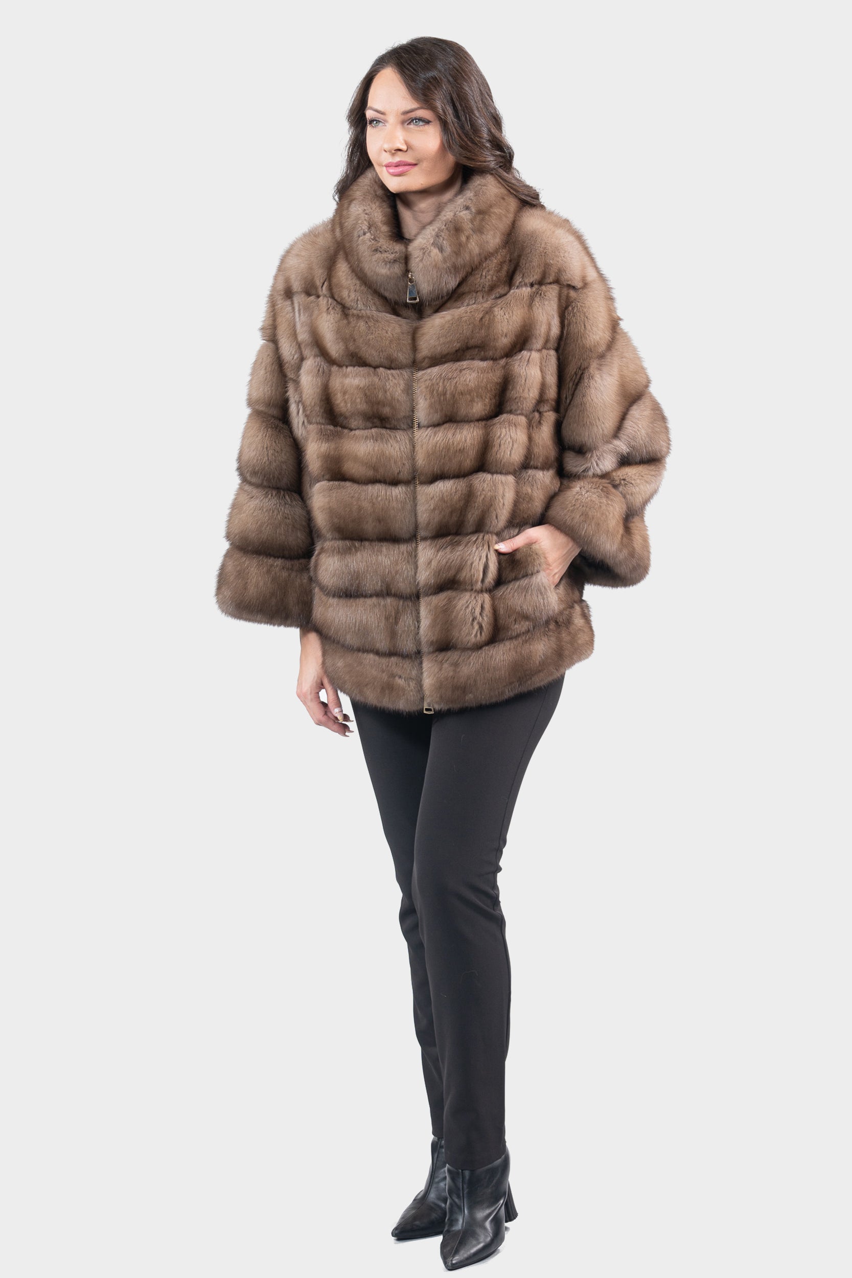 Graphite Russian Sable Jacket with Zipper P/K13C137