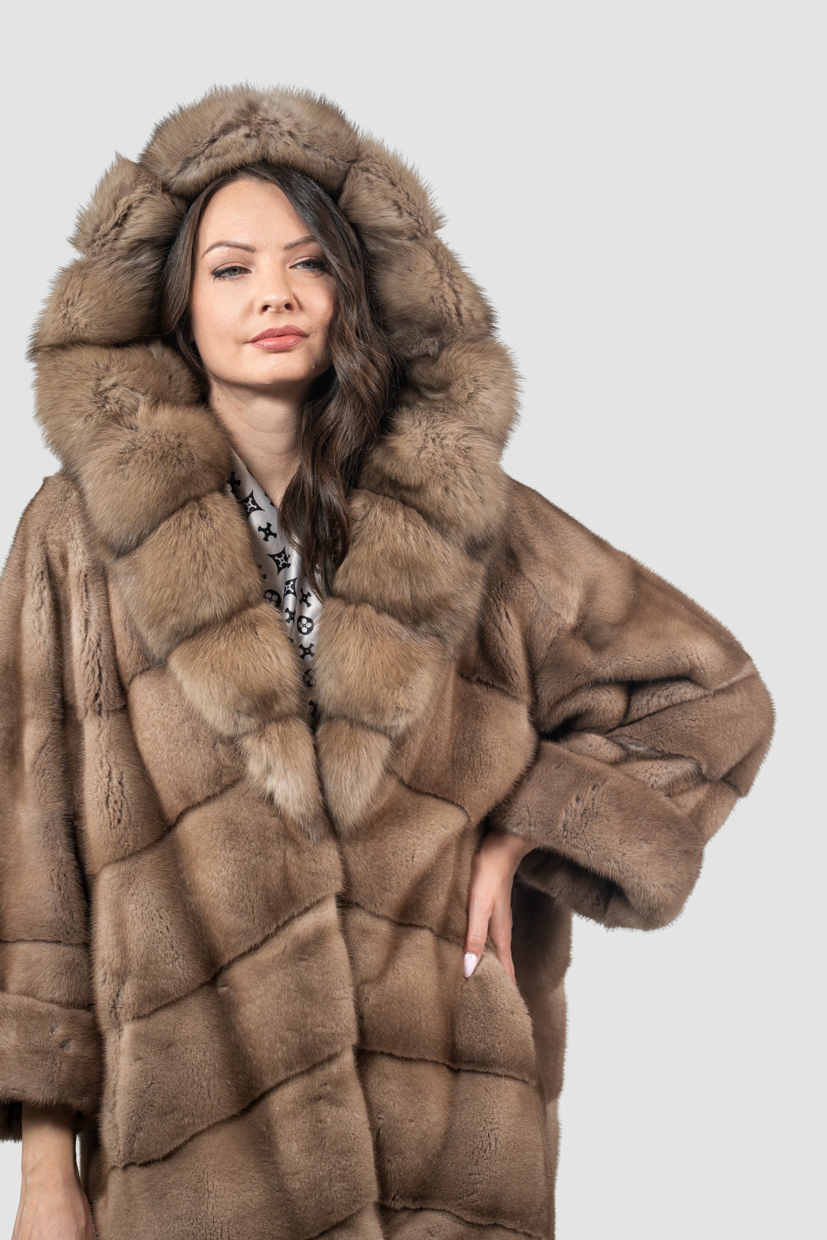 Pastel Mink Half Coat with Russian Sable Hood A/K850