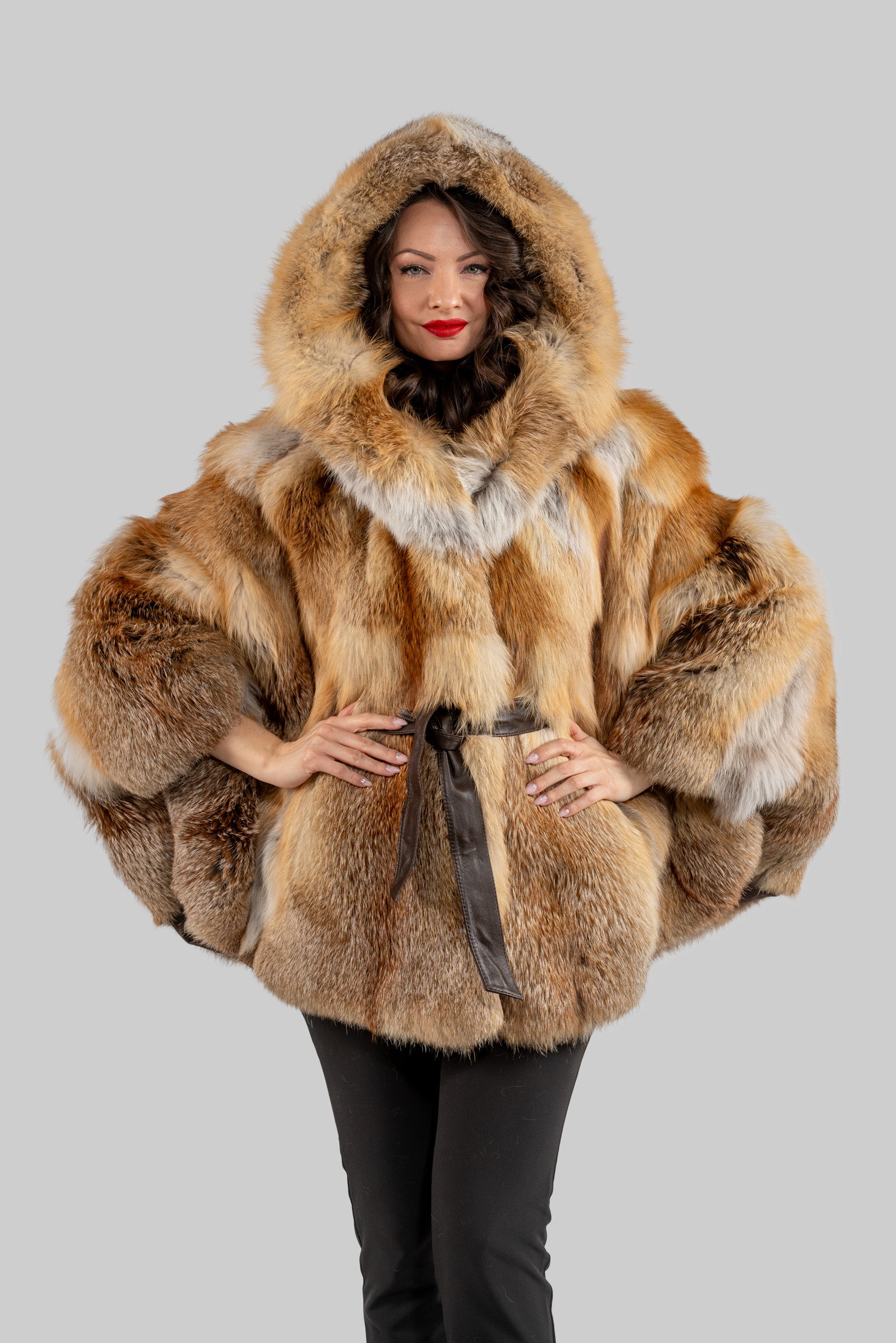 Natural Fox Hooded Half Coat 13C709H