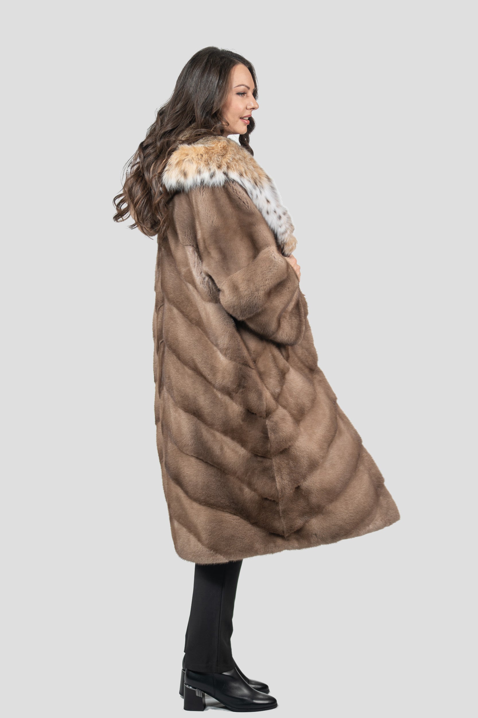 Pastel Mink Coat with Bobcat Hood A/K13C850