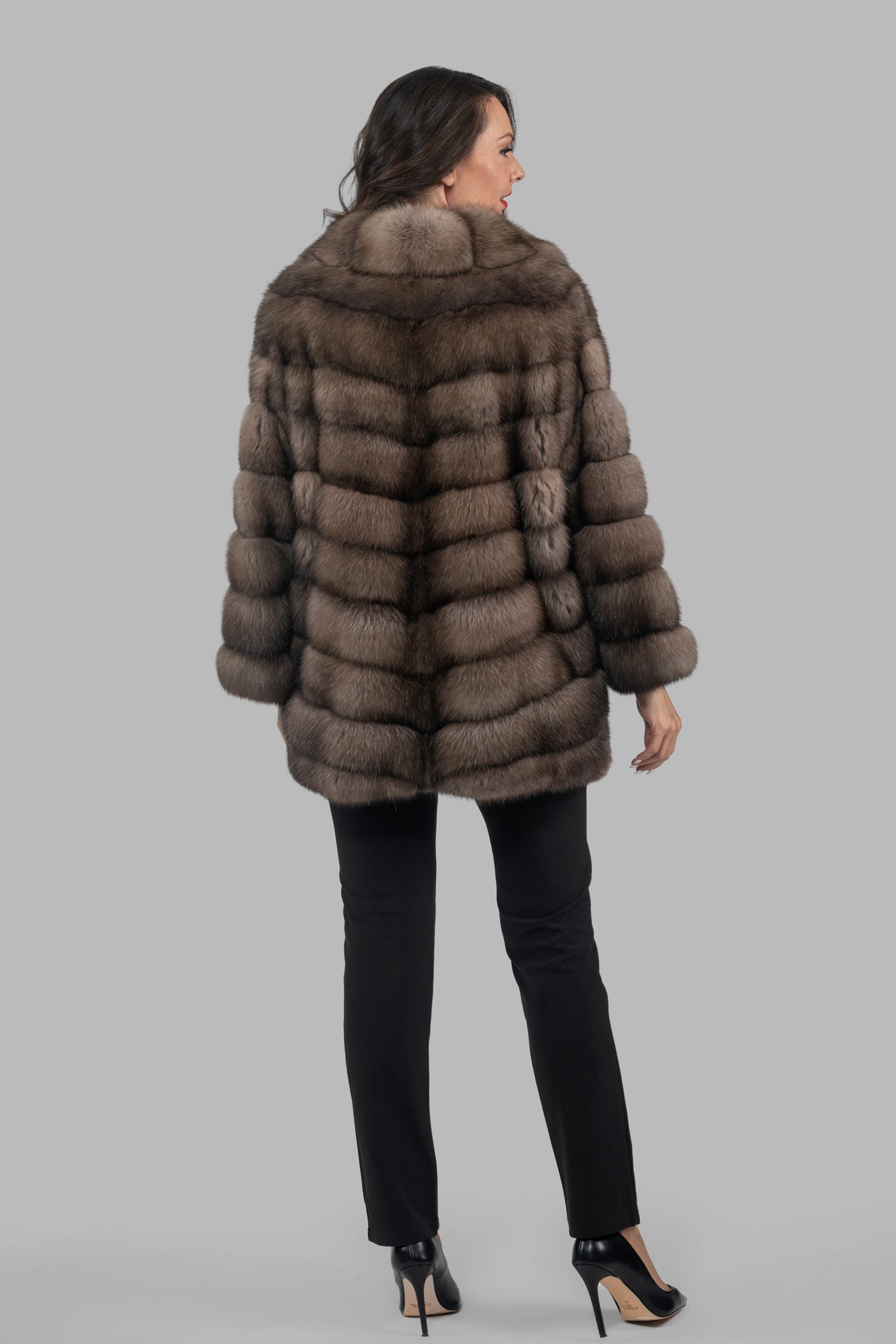 Graphite Russian Sable Half Coat with Full Skin Notch Collar V/K14M475S20