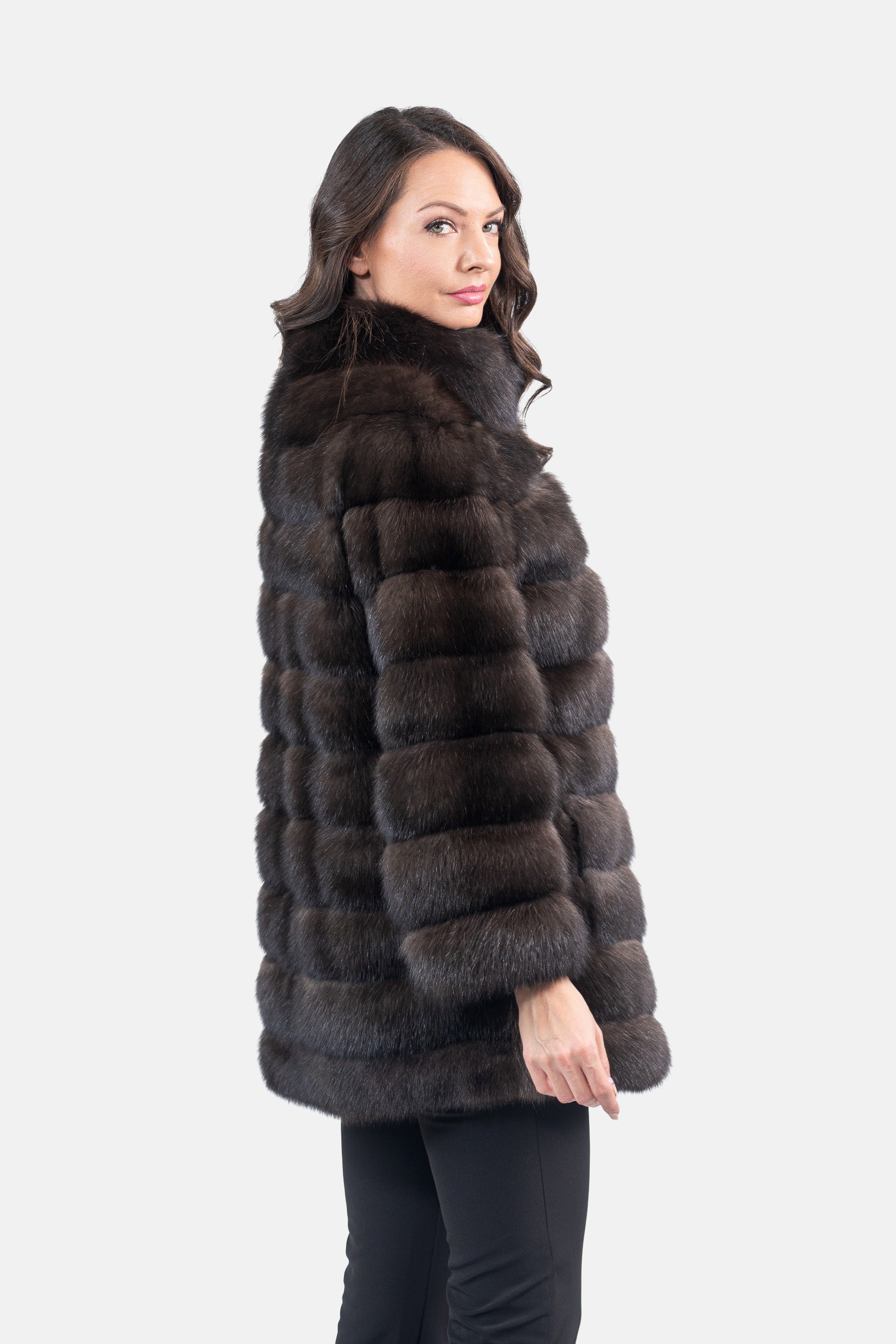 Reversible Dark Russian Sable Half Coat with Stand Collar P/K13C530