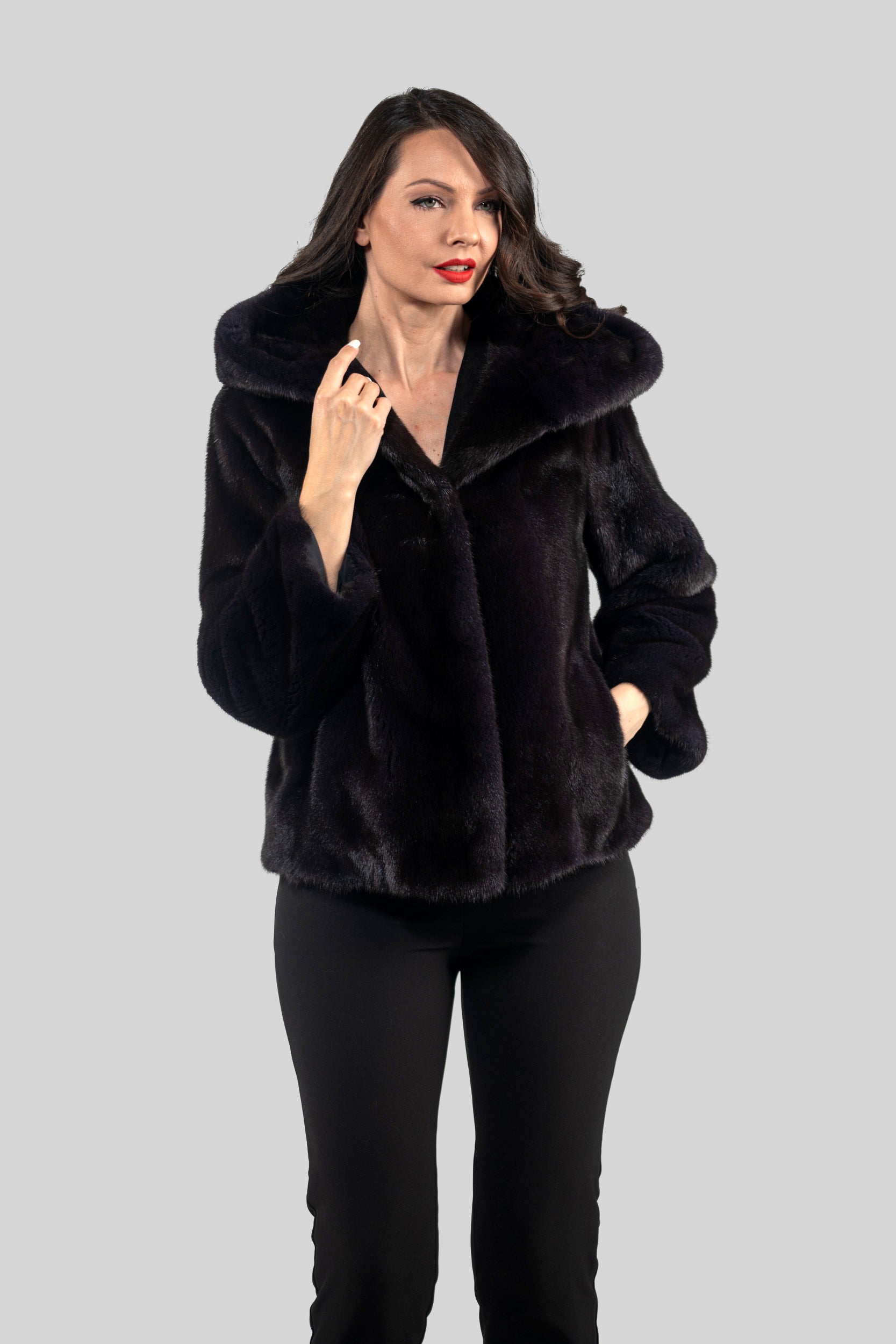Purple Mink Jacket with Attached Hood L/O13C543H