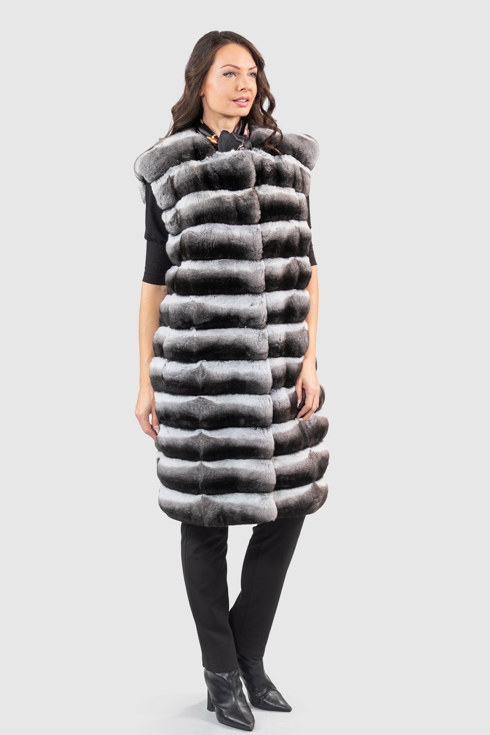 Chinchilla Collarless Long Vest P/K13C519